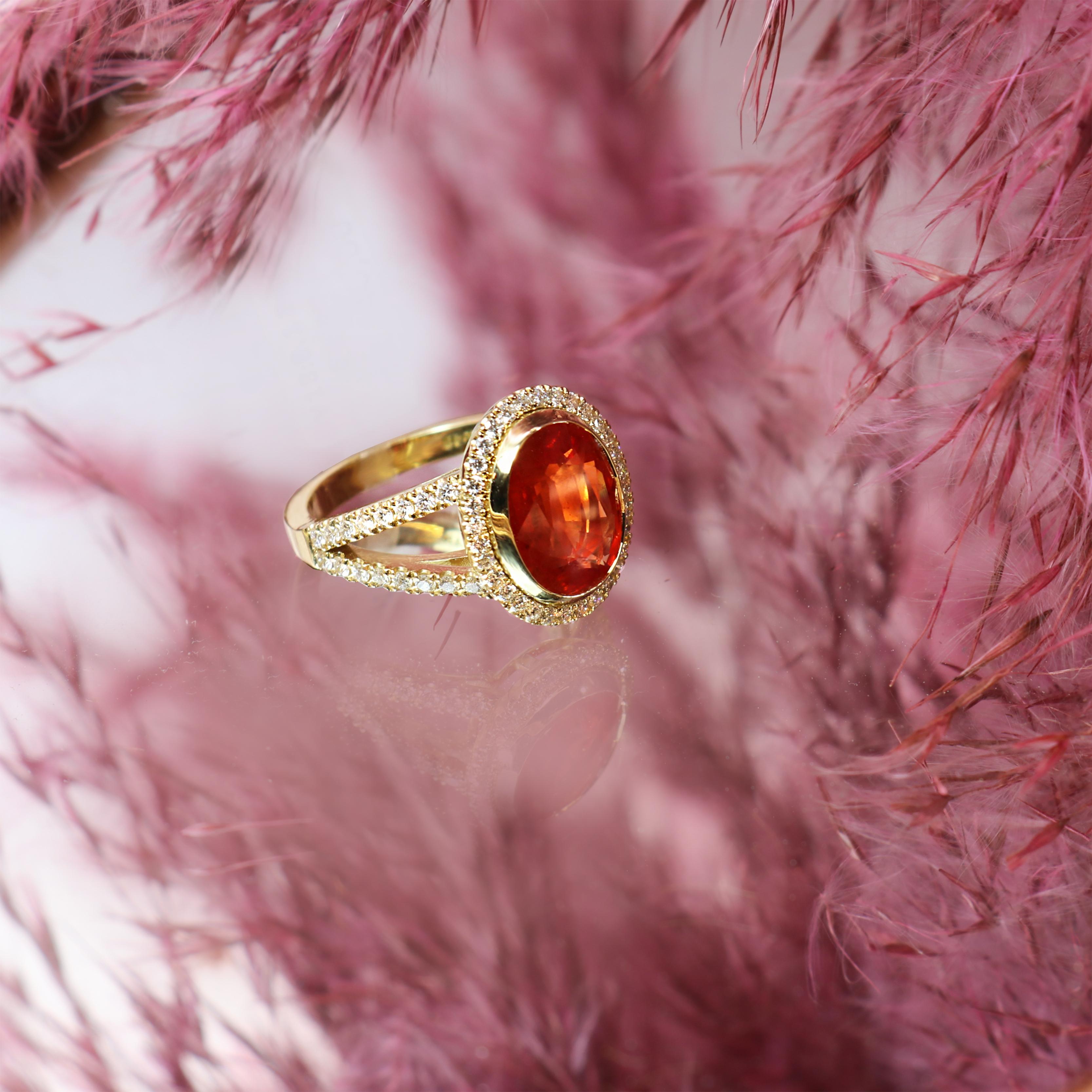 Georgios Collections 18 Karat Yellow Gold Orange Sapphire Ring with Diamonds For Sale 2