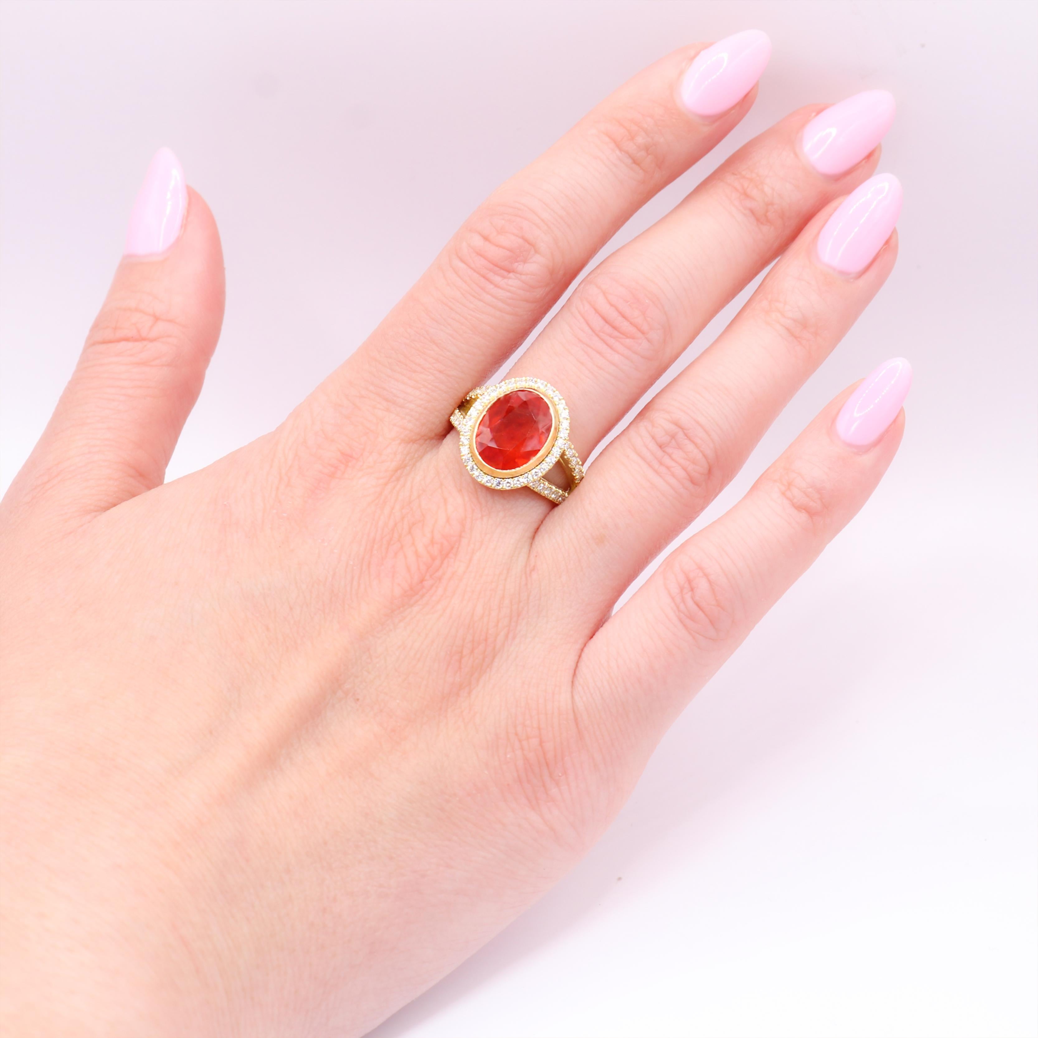 Georgios Collections 18 Karat Yellow Gold Orange Sapphire Ring with Diamonds For Sale 3