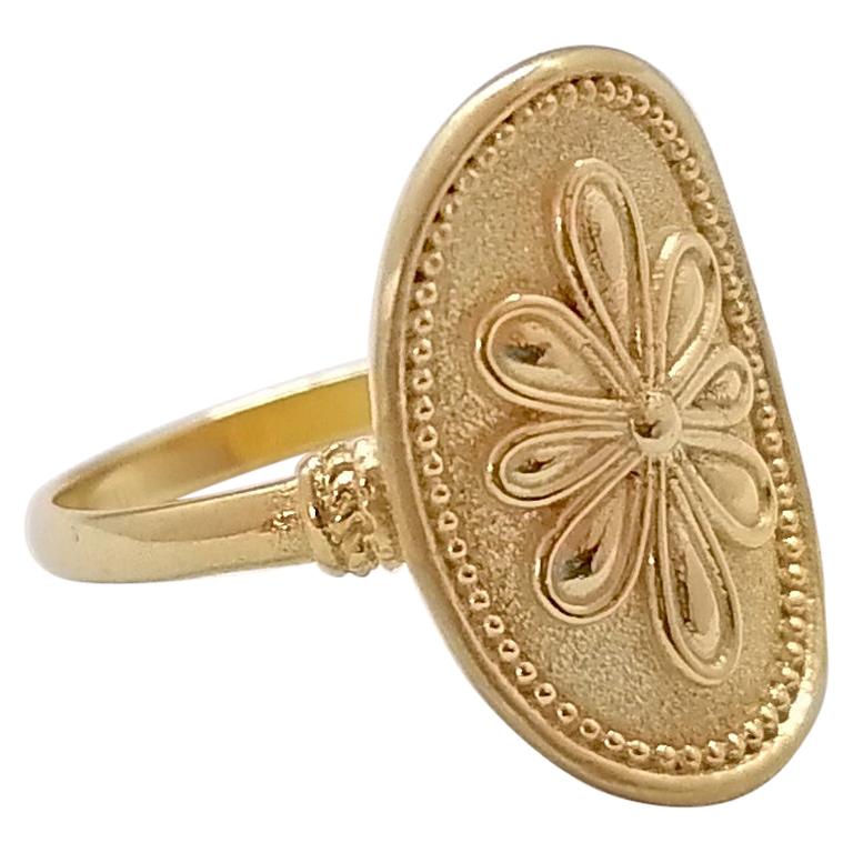Georgios Collections Bague jonc à fleurs ovale en or jaune 18 carats de style byzantin