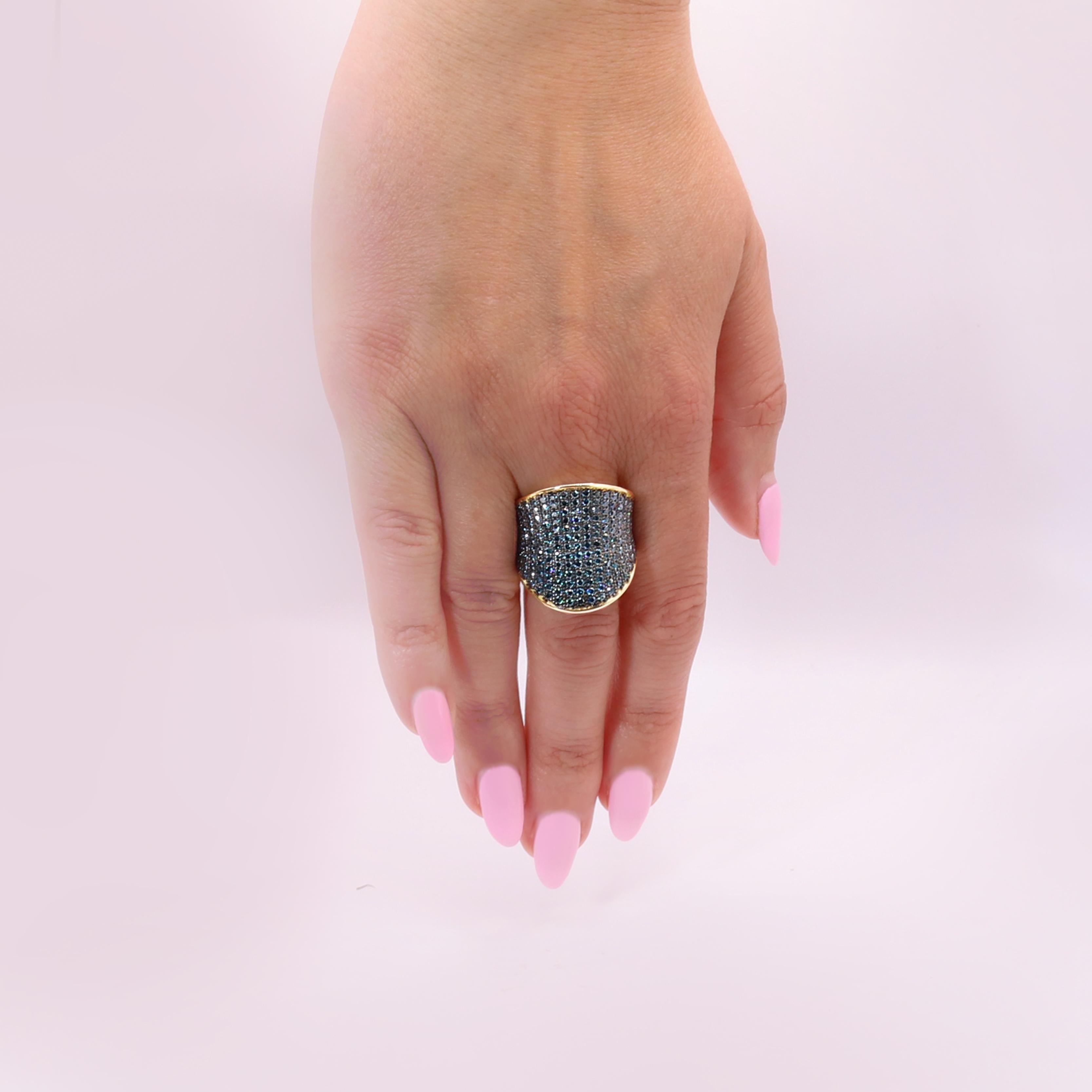 Georgios Collections 18 Karat Yellow Gold Pave Blue Diamonds Ring For Sale 4