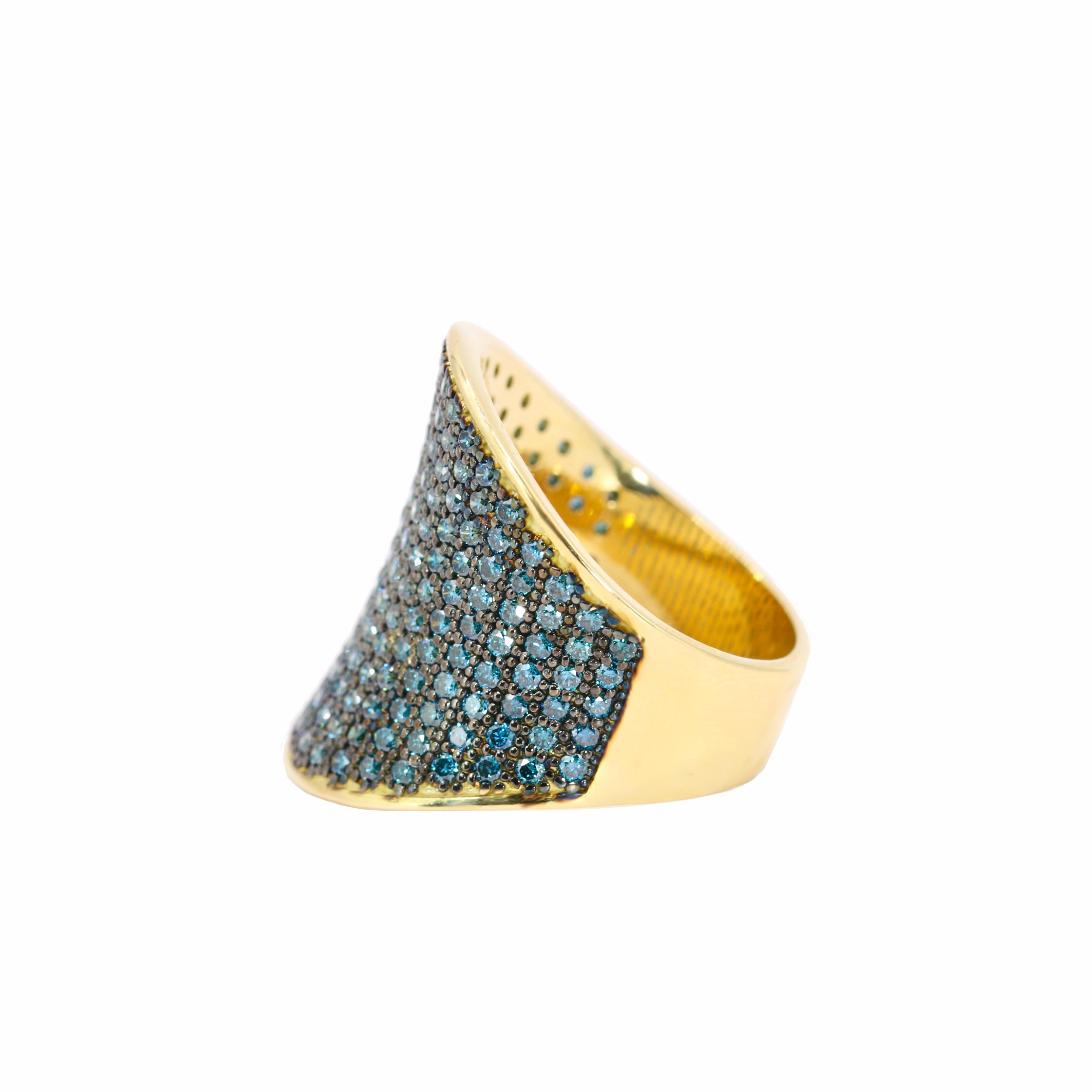 Contemporary Georgios Collections 18 Karat Yellow Gold Pave Blue Diamonds Ring For Sale