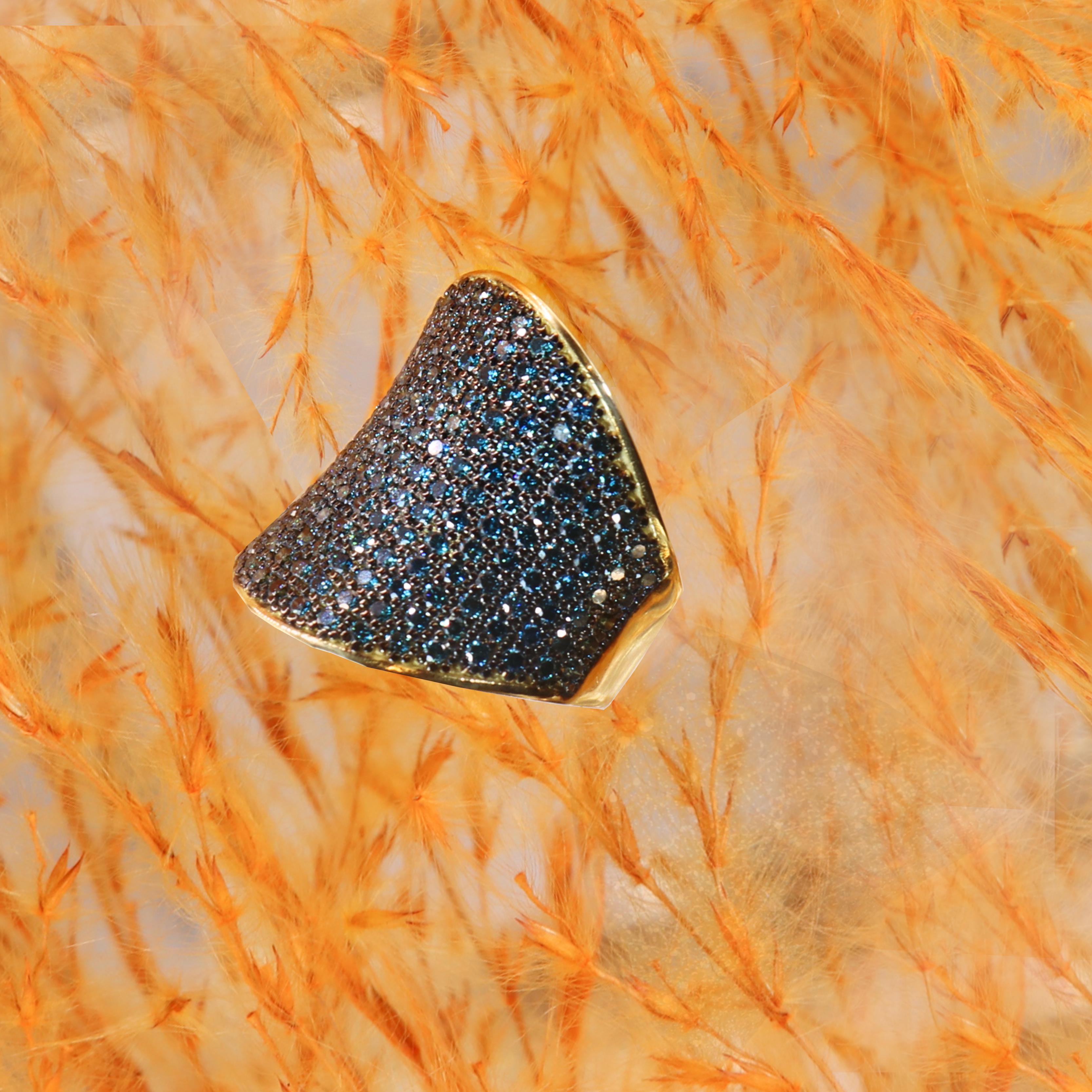 Georgios Collections 18 Karat Yellow Gold Pave Blue Diamonds Ring For Sale 1