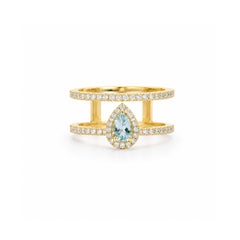 Georgios Collections 18 Karat Yellow Gold Pear-Cut Aquamarine Double-Band Ring
