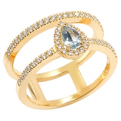 Georgios Collections 18 Karat Yellow Gold Pear-Cut Aquamarine Double-Band Ring