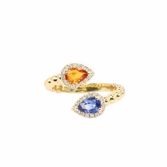 Georgios Collections 18 Karat Yellow Gold Pear Orange and Blue Sapphire Ring