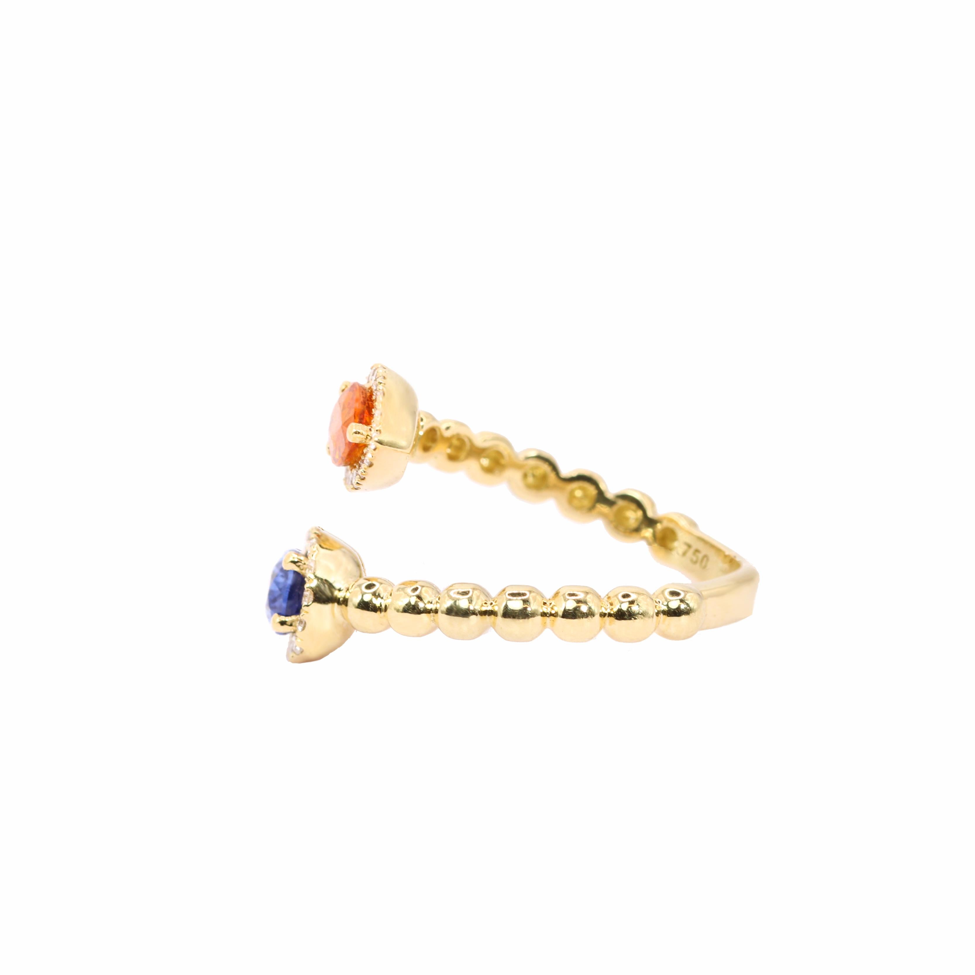 Contemporary Georgios Collections 18 Karat Yellow Gold Pear Orange and Blue Sapphire Ring For Sale