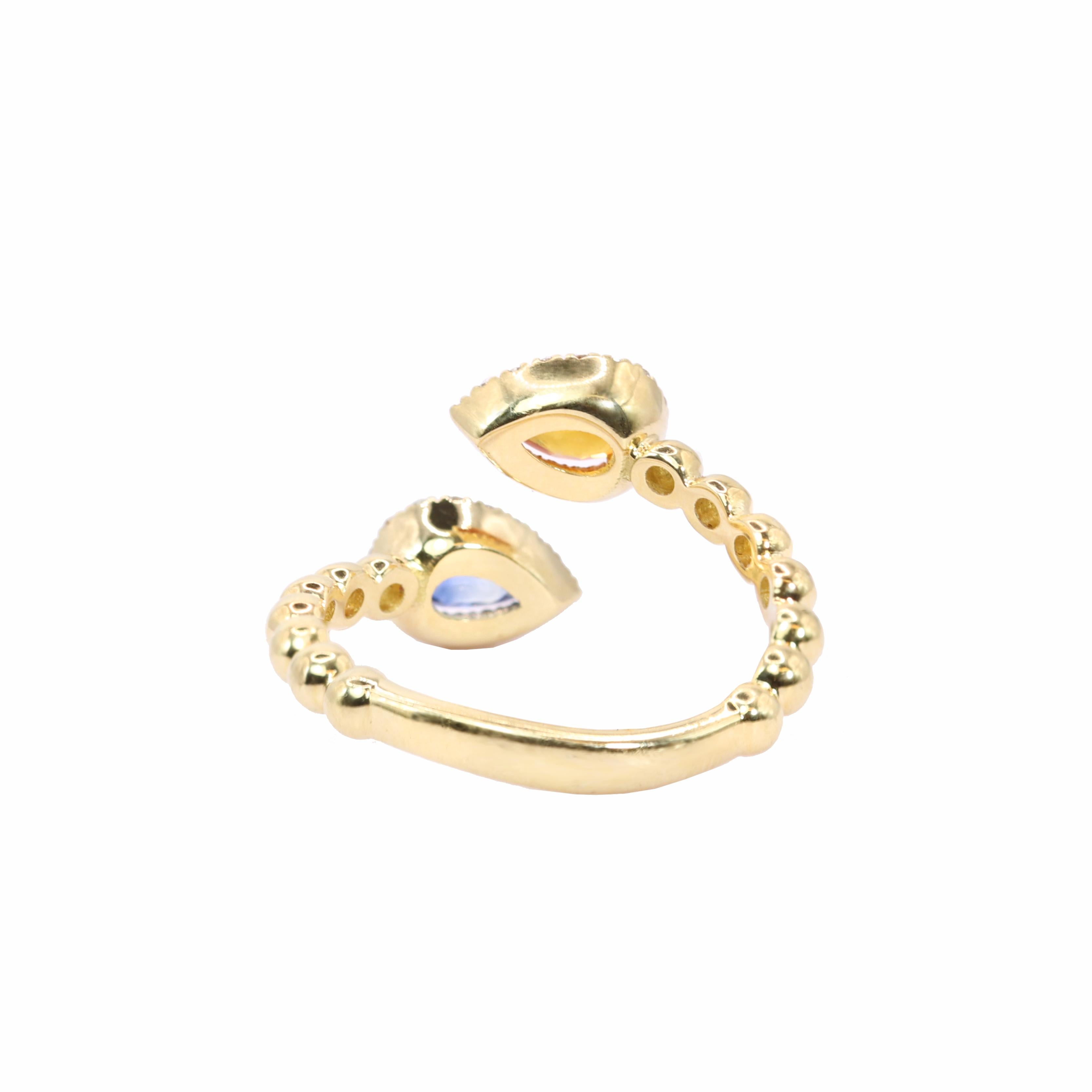 Pear Cut Georgios Collections 18 Karat Yellow Gold Pear Orange and Blue Sapphire Ring For Sale