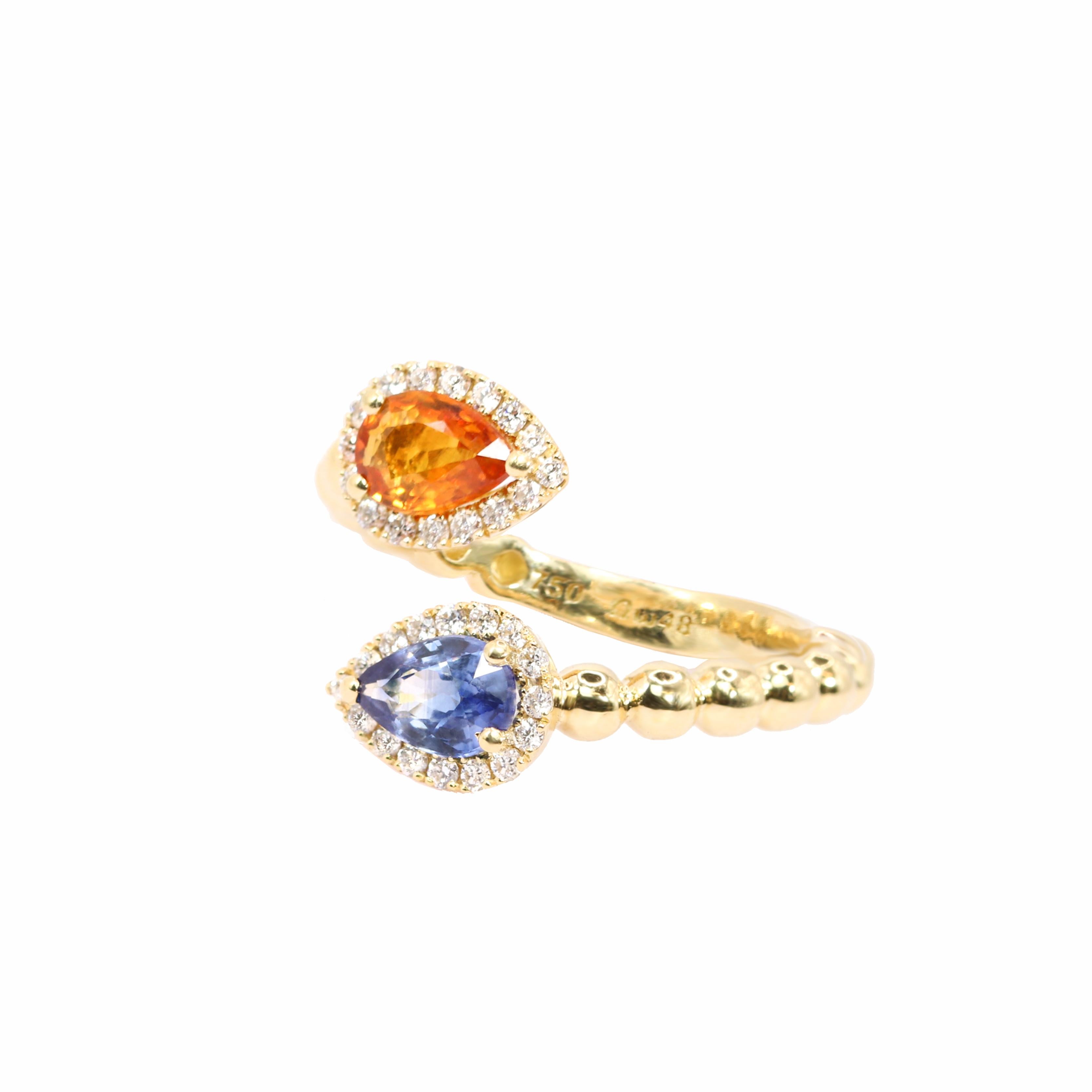 Georgios Collections 18 Karat Yellow Gold Pear Orange and Blue Sapphire Ring In New Condition For Sale In Astoria, NY
