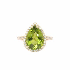 Georgios Collections 18 Karat Yellow Gold Pear Peridot Ring with Diamond Bezel