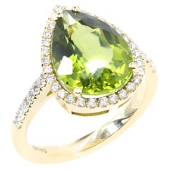 Georgios Collections 18 Karat Yellow Gold Pear Peridot Ring with Diamond Bezel