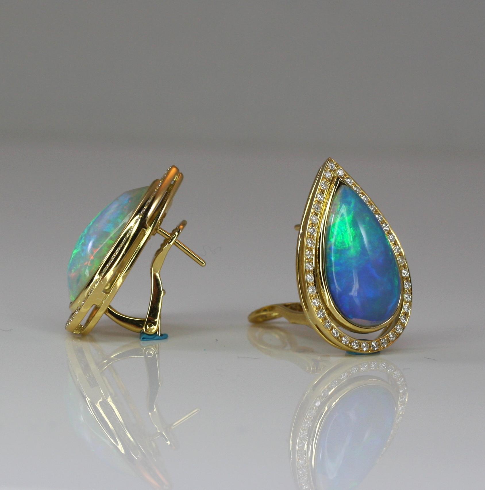 Georgios Collections 18 Karat Yellow Gold Pear Shape Opal and Diamond Earrings For Sale 2