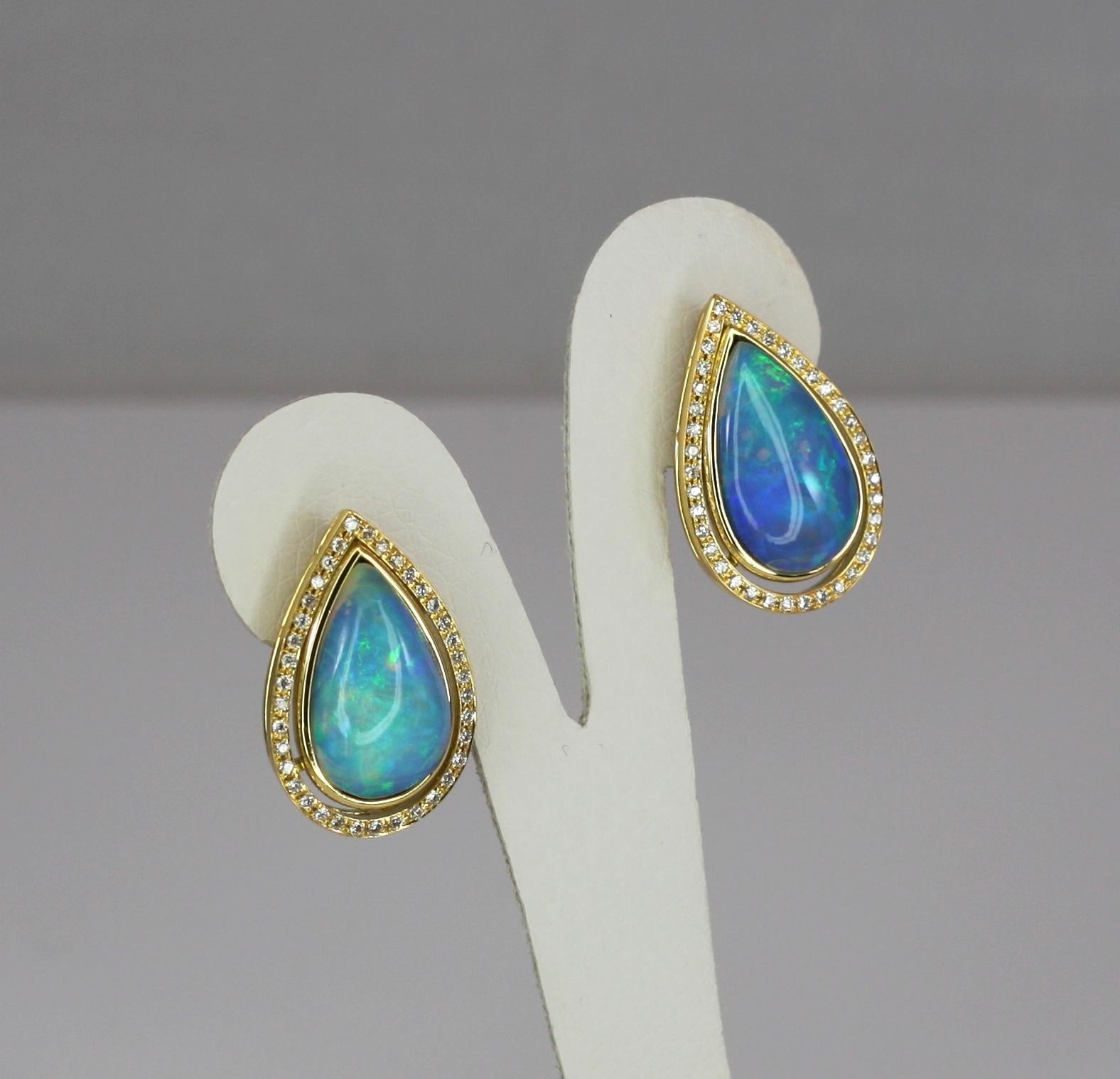 Georgios Collections 18 Karat Yellow Gold Pear Shape Opal and Diamond Earrings For Sale 3