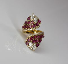 Georgios Collections 18 Karat Yellow Gold Pear Shape Ruby and Diamond Wide Ring
