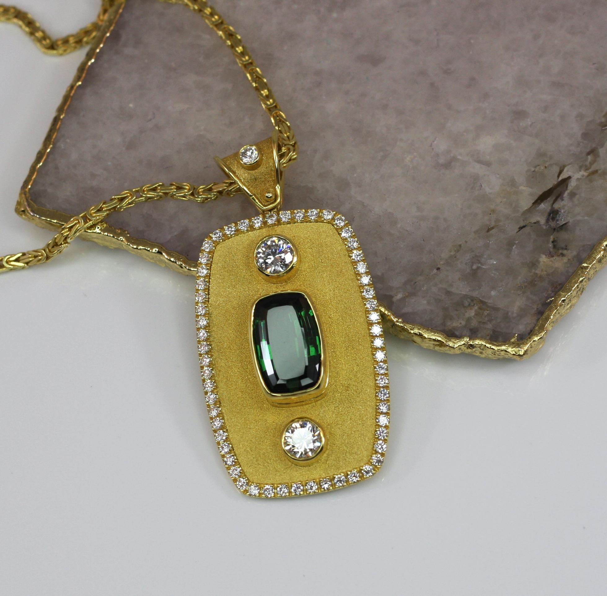Georgios Collections 18 Karat Yellow Gold Pendant with Tourmaline and Diamonds For Sale 10