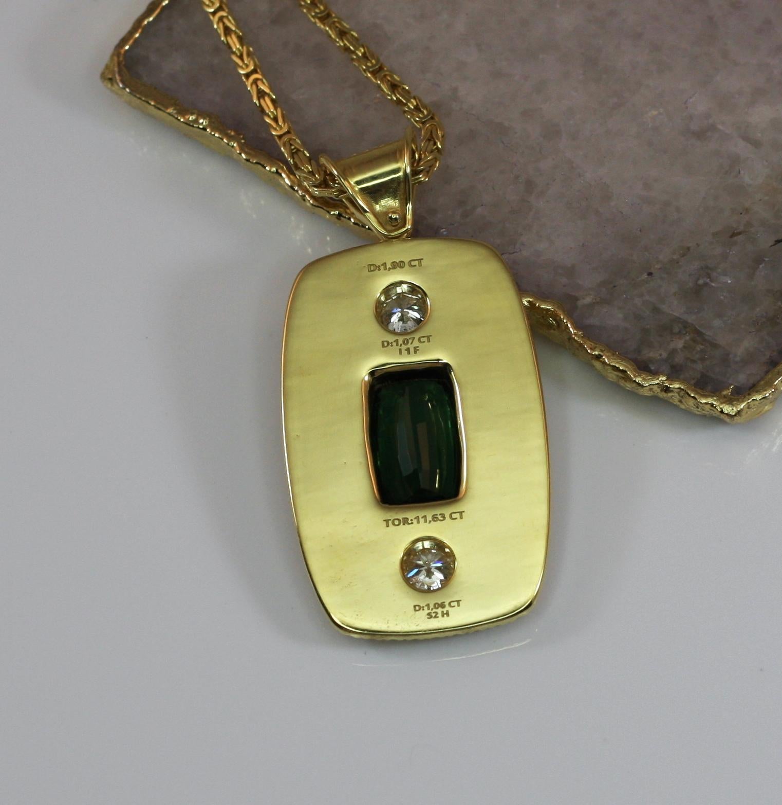 Cushion Cut Georgios Collections 18 Karat Yellow Gold Pendant with Tourmaline and Diamonds For Sale