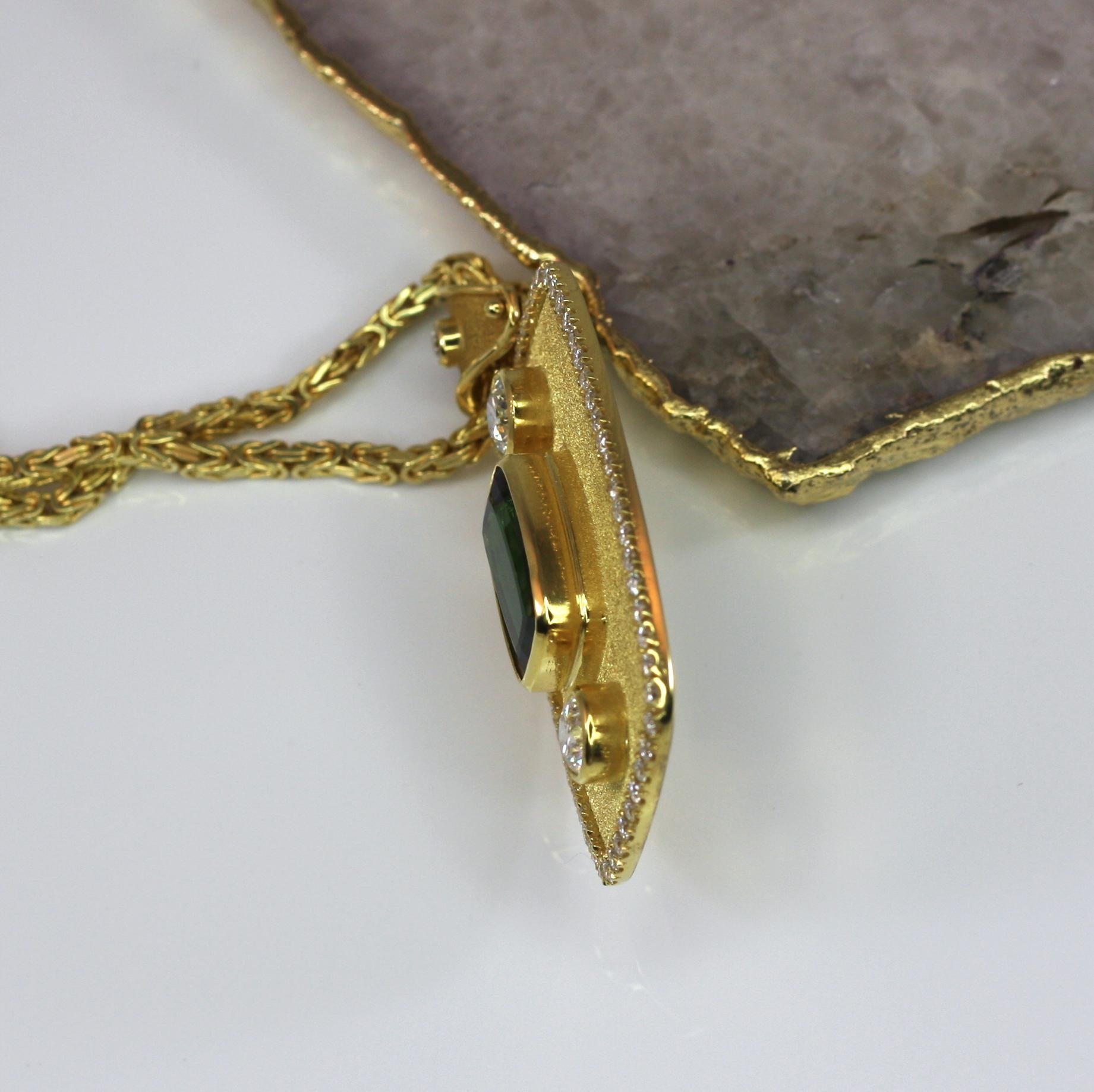 Georgios Collections 18 Karat Yellow Gold Pendant with Tourmaline and Diamonds In New Condition For Sale In Astoria, NY