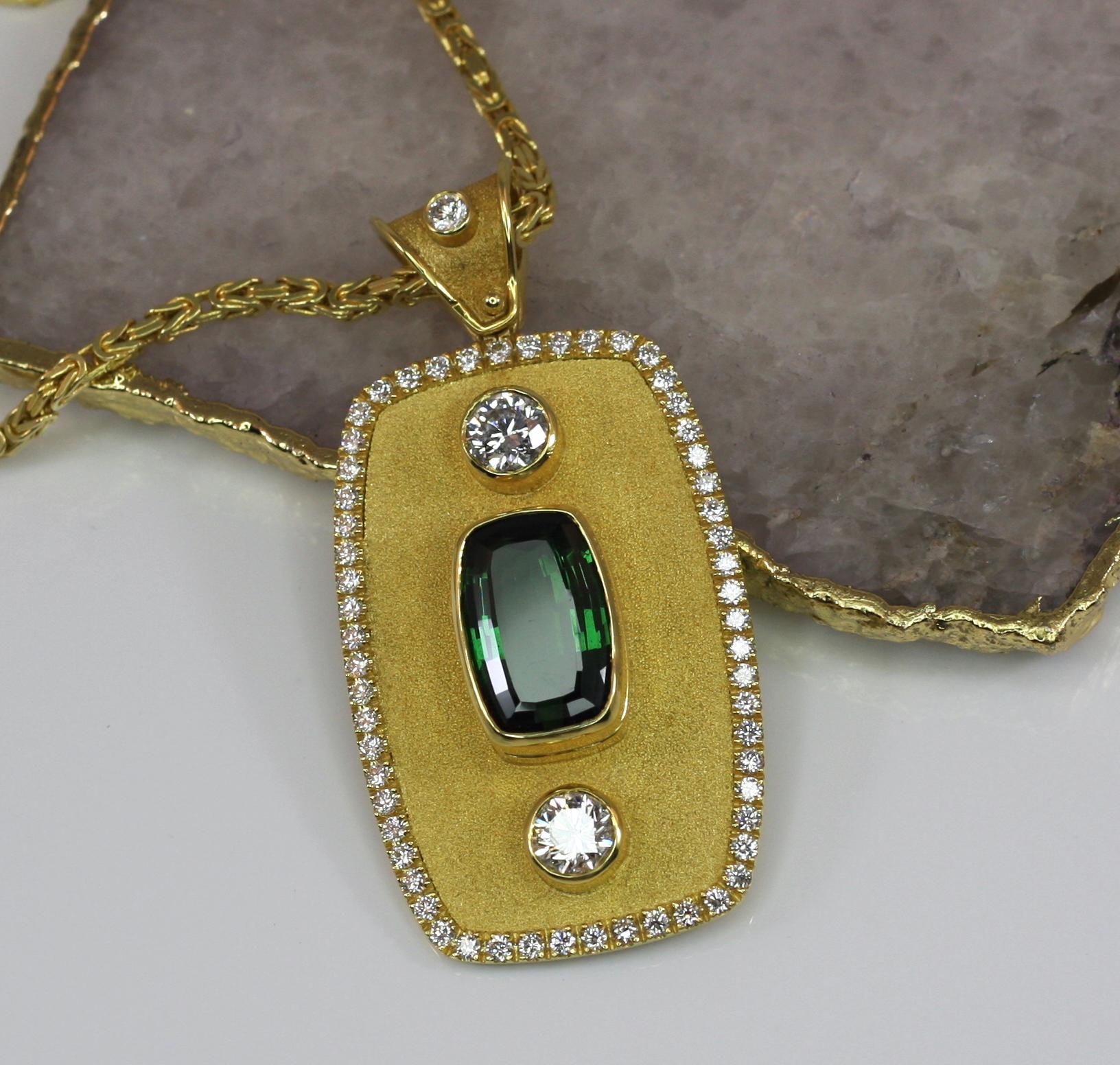 Georgios Collections 18 Karat Yellow Gold Pendant with Tourmaline and Diamonds For Sale 1