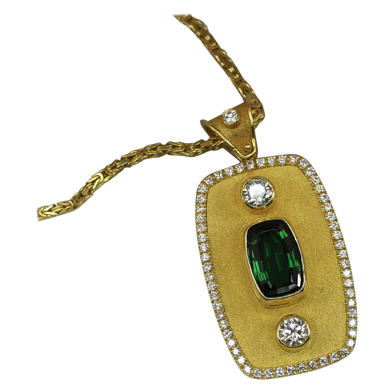 Georgios Collections 18 Karat Yellow Gold Pendant with Tourmaline and Diamonds For Sale