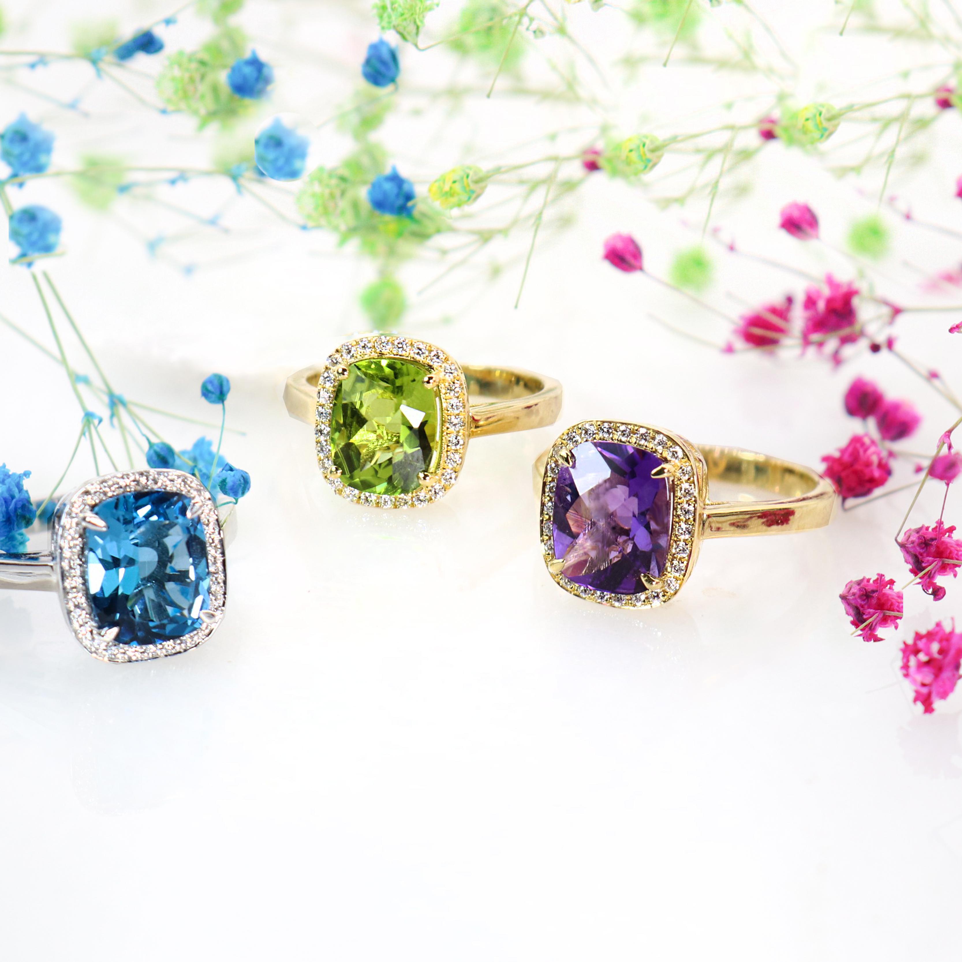 Georgios Collections Bague en or jaune 18 carats à péridot avec chaton en diamant en vente 7