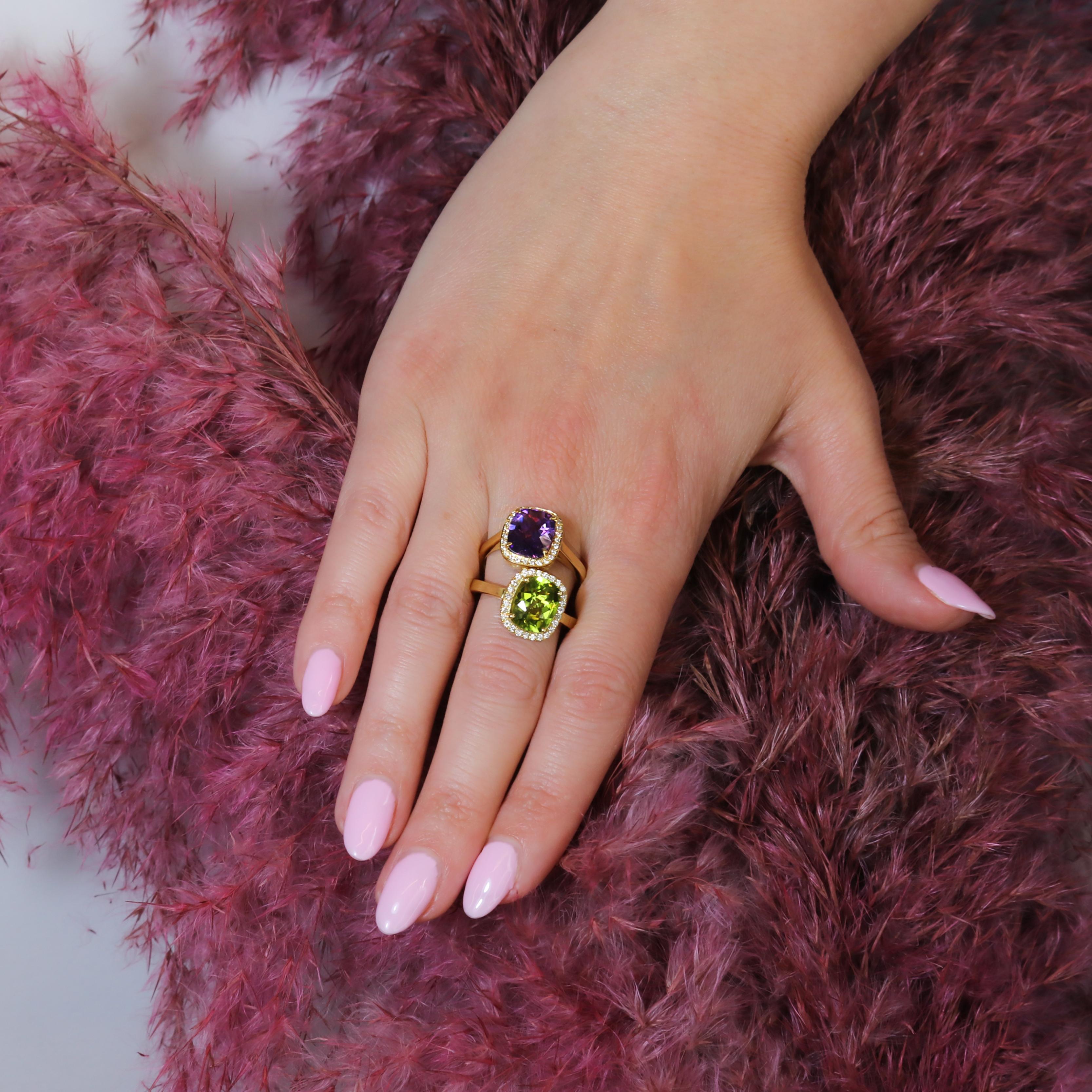 Georgios Collections Bague en or jaune 18 carats à péridot avec chaton en diamant Pour femmes en vente