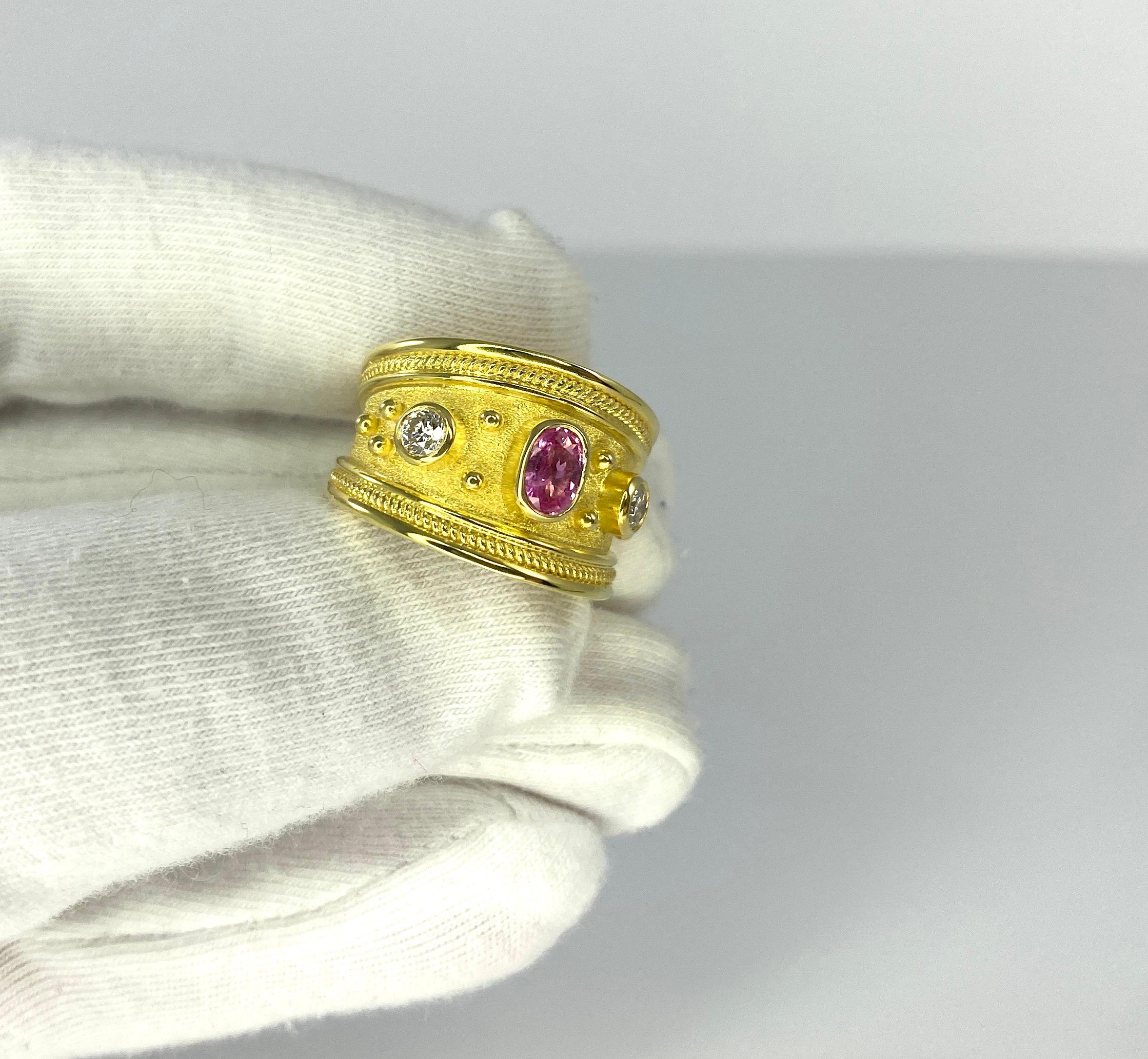 Georgios Collections 18 Karat Yellow Gold Pink Tourmaline and Diamond Ring  For Sale 3