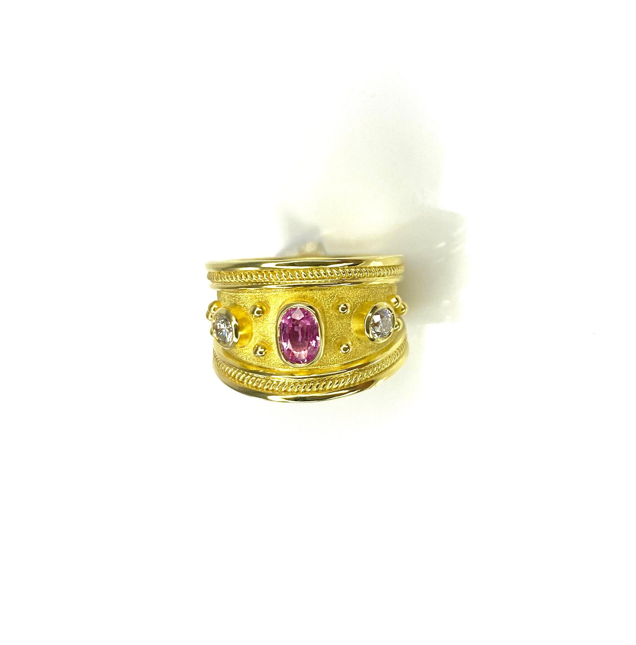 Georgios Kollektionen Ring aus 18 Karat Gelbgold mit rosa Turmalin und Diamant  im Angebot 5