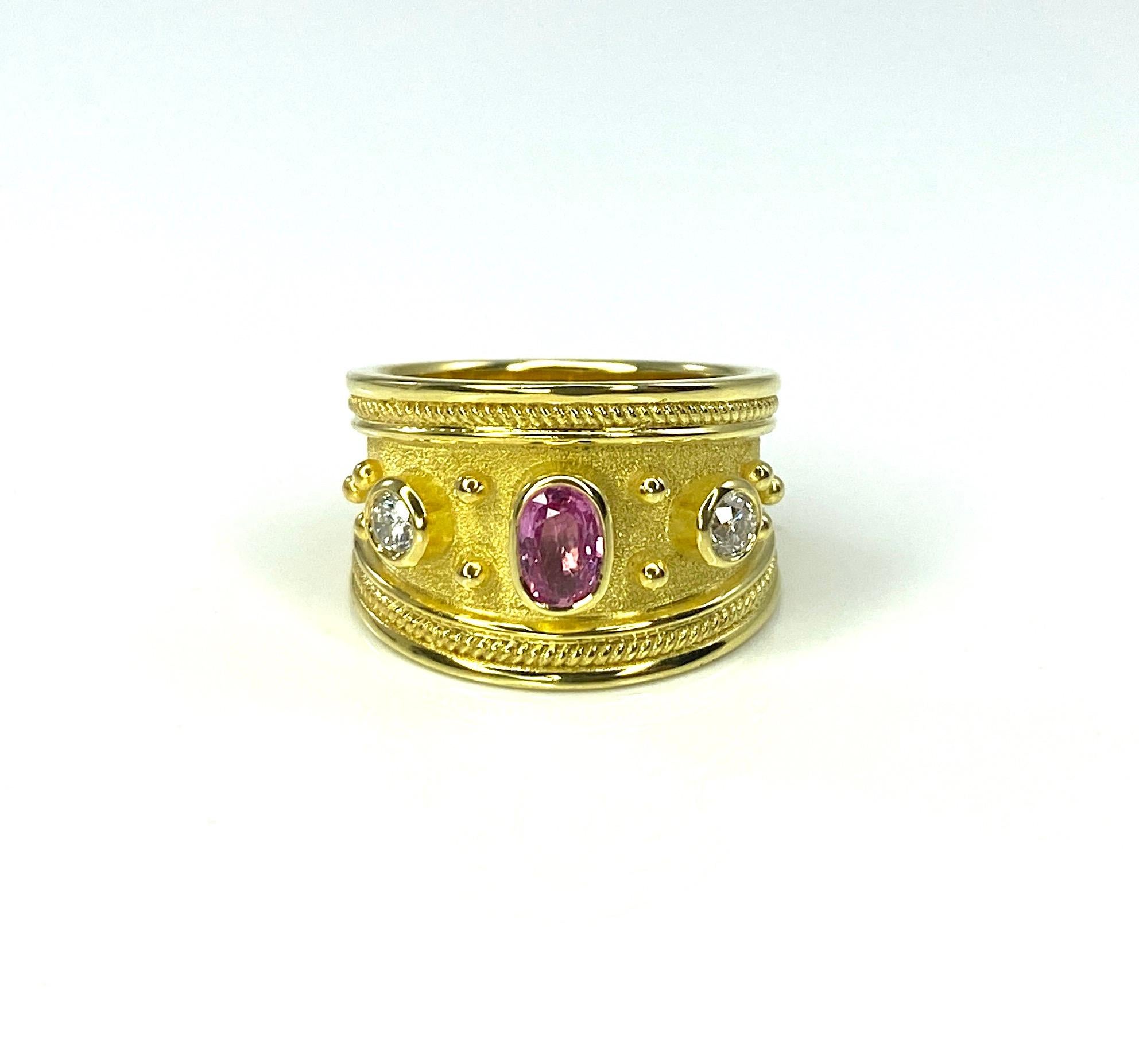 Georgios Collections 18 Karat Yellow Gold Pink Tourmaline and Diamond Ring  For Sale 5