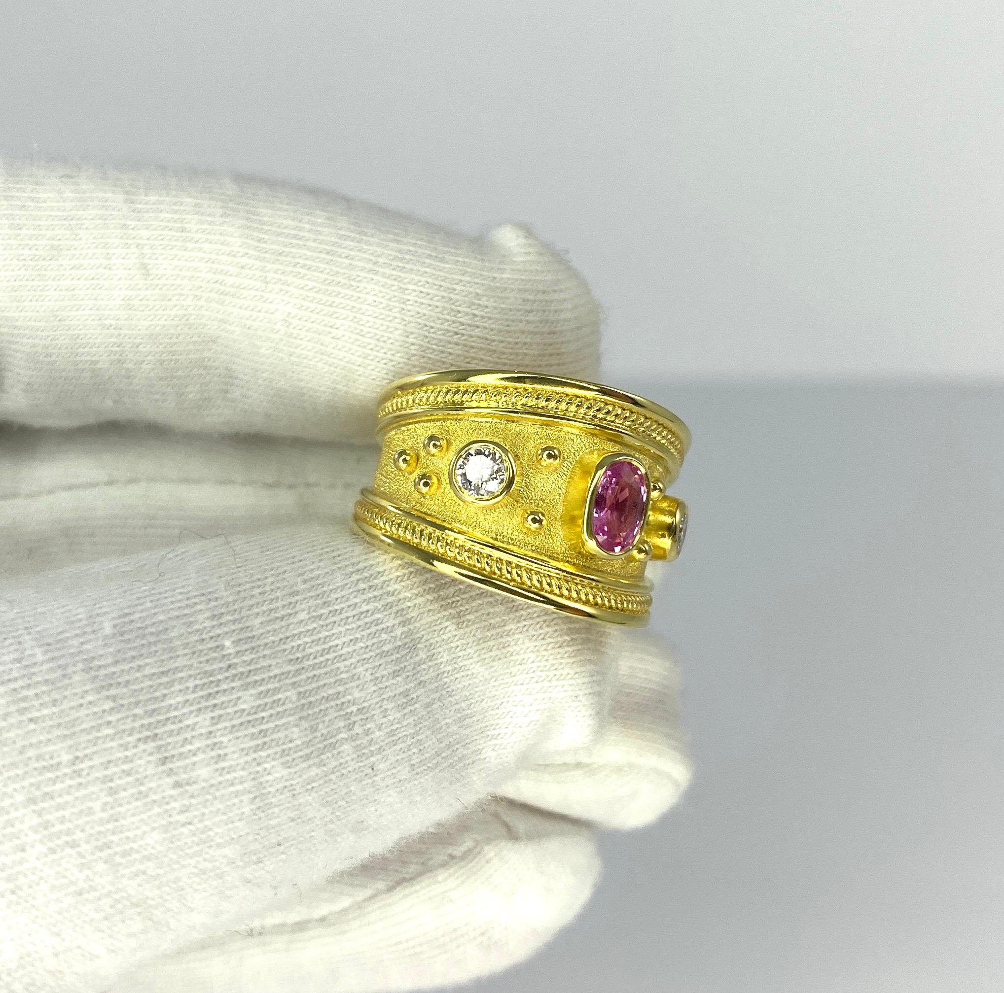 Georgios Kollektionen Ring aus 18 Karat Gelbgold mit rosa Turmalin und Diamant  im Angebot 7
