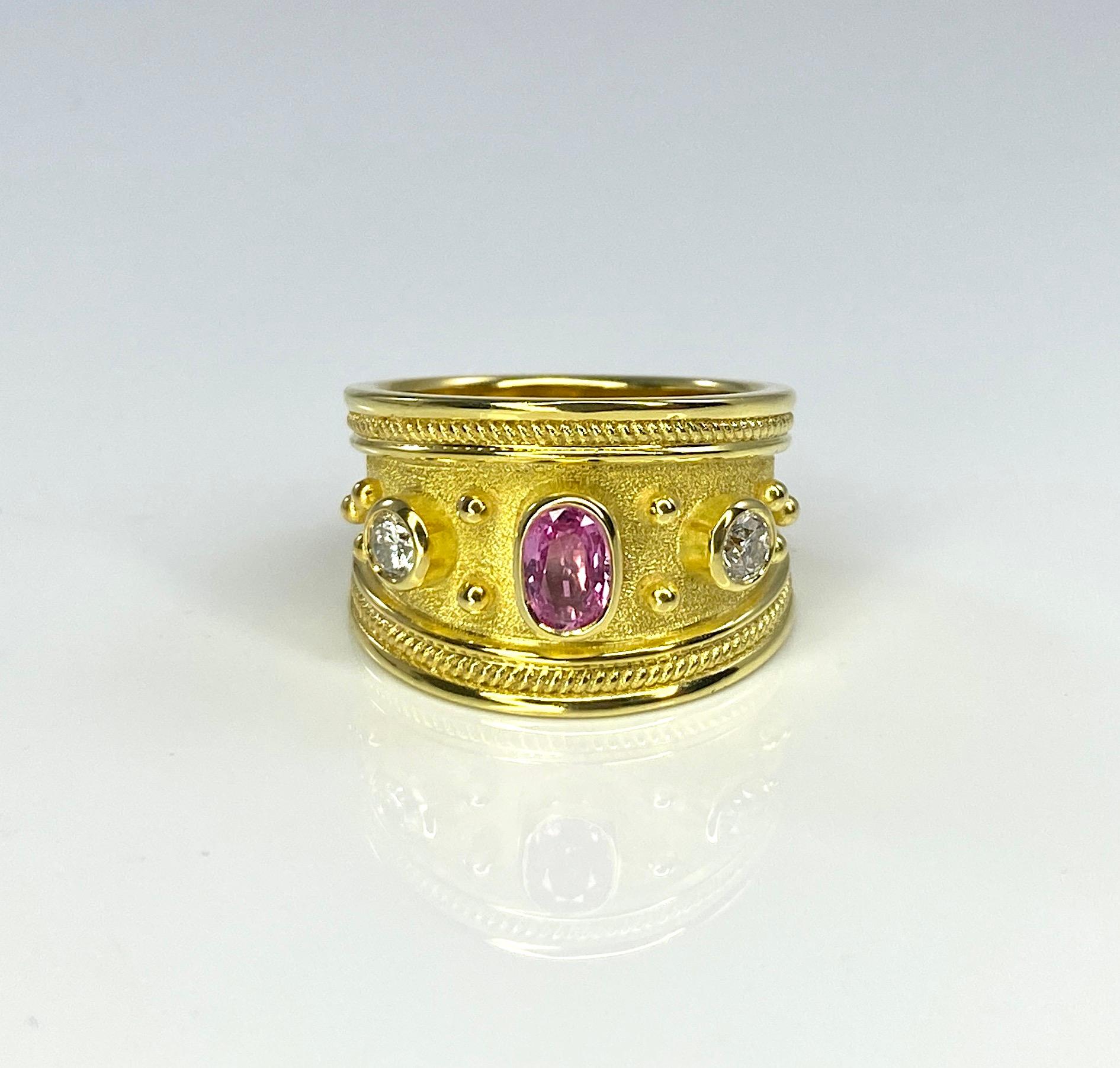 Georgios Kollektionen Ring aus 18 Karat Gelbgold mit rosa Turmalin und Diamant  im Angebot 12