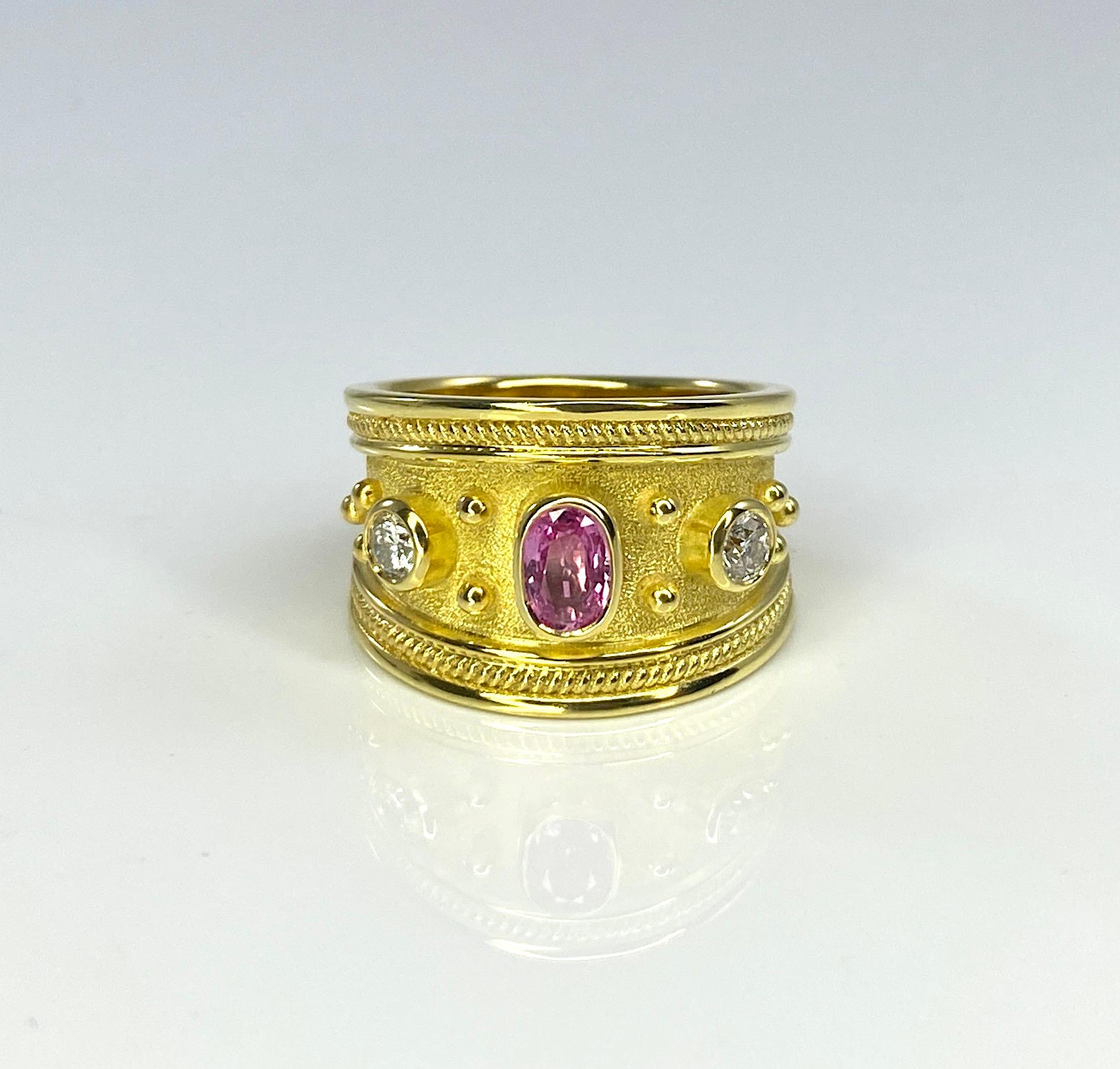 Georgios Collections Bague en or jaune 18 carats avec tourmaline rose et diamants en vente 12