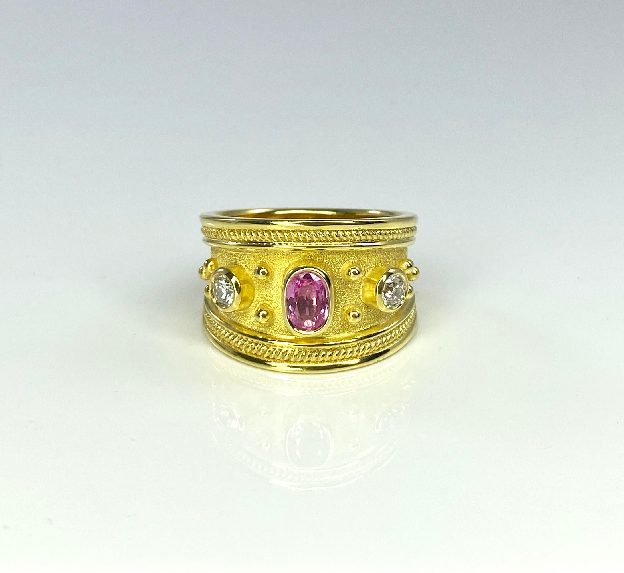 Georgios Kollektionen Ring aus 18 Karat Gelbgold mit rosa Turmalin und Diamant  im Angebot 13