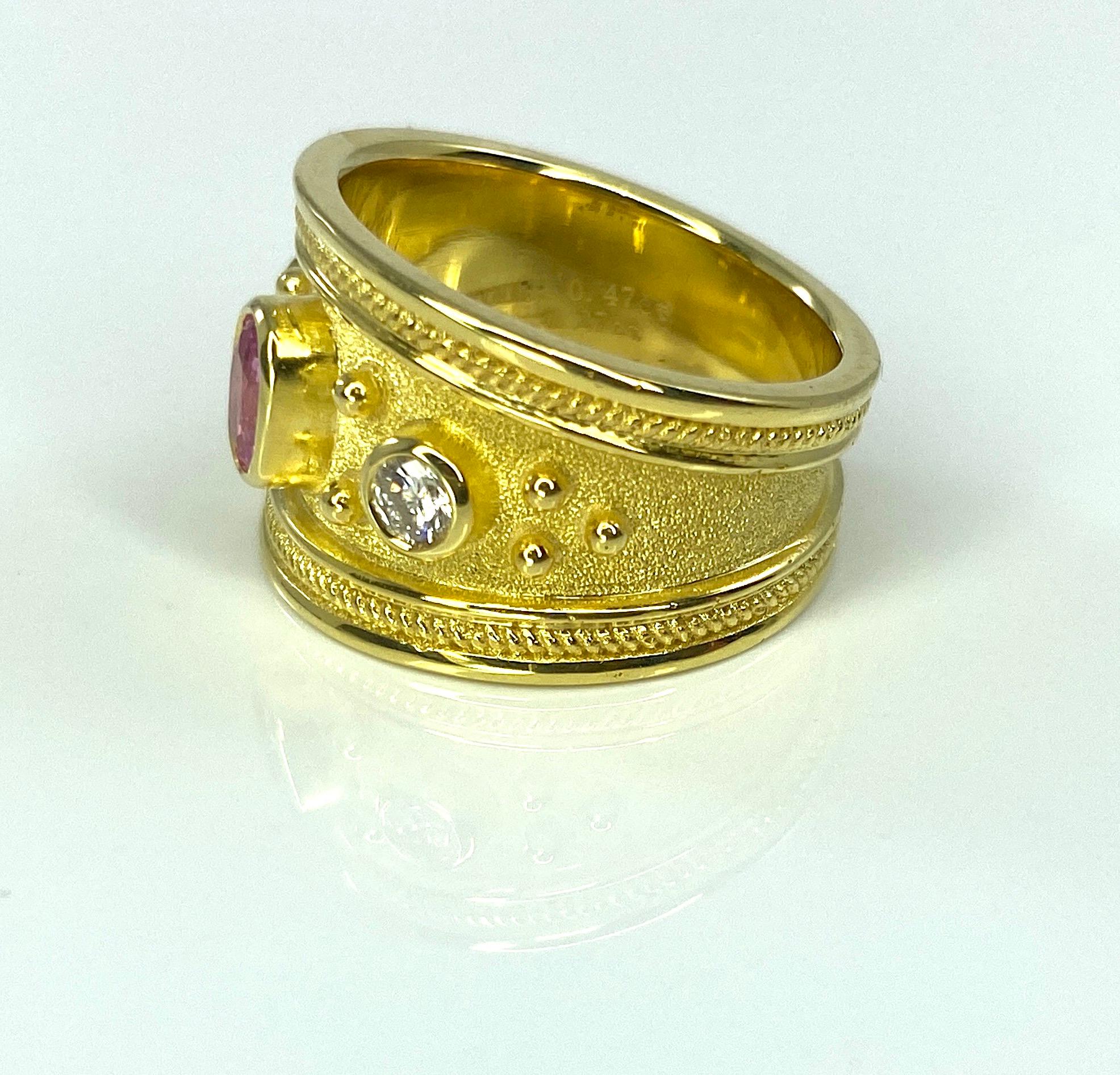 Oval Cut Georgios Collections 18 Karat Yellow Gold Pink Tourmaline and Diamond Ring  For Sale