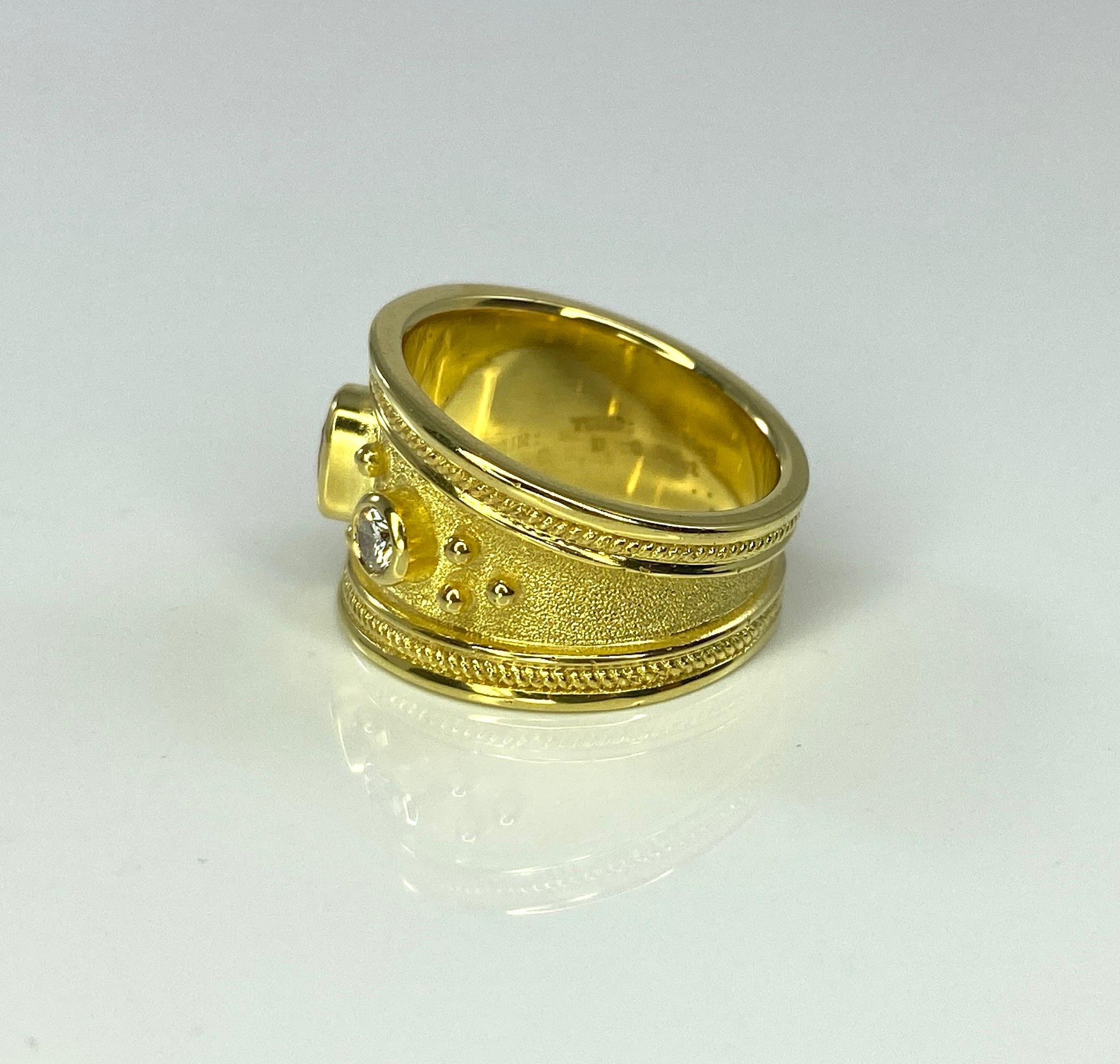 Georgios Kollektionen Ring aus 18 Karat Gelbgold mit rosa Turmalin und Diamant  für Damen oder Herren im Angebot