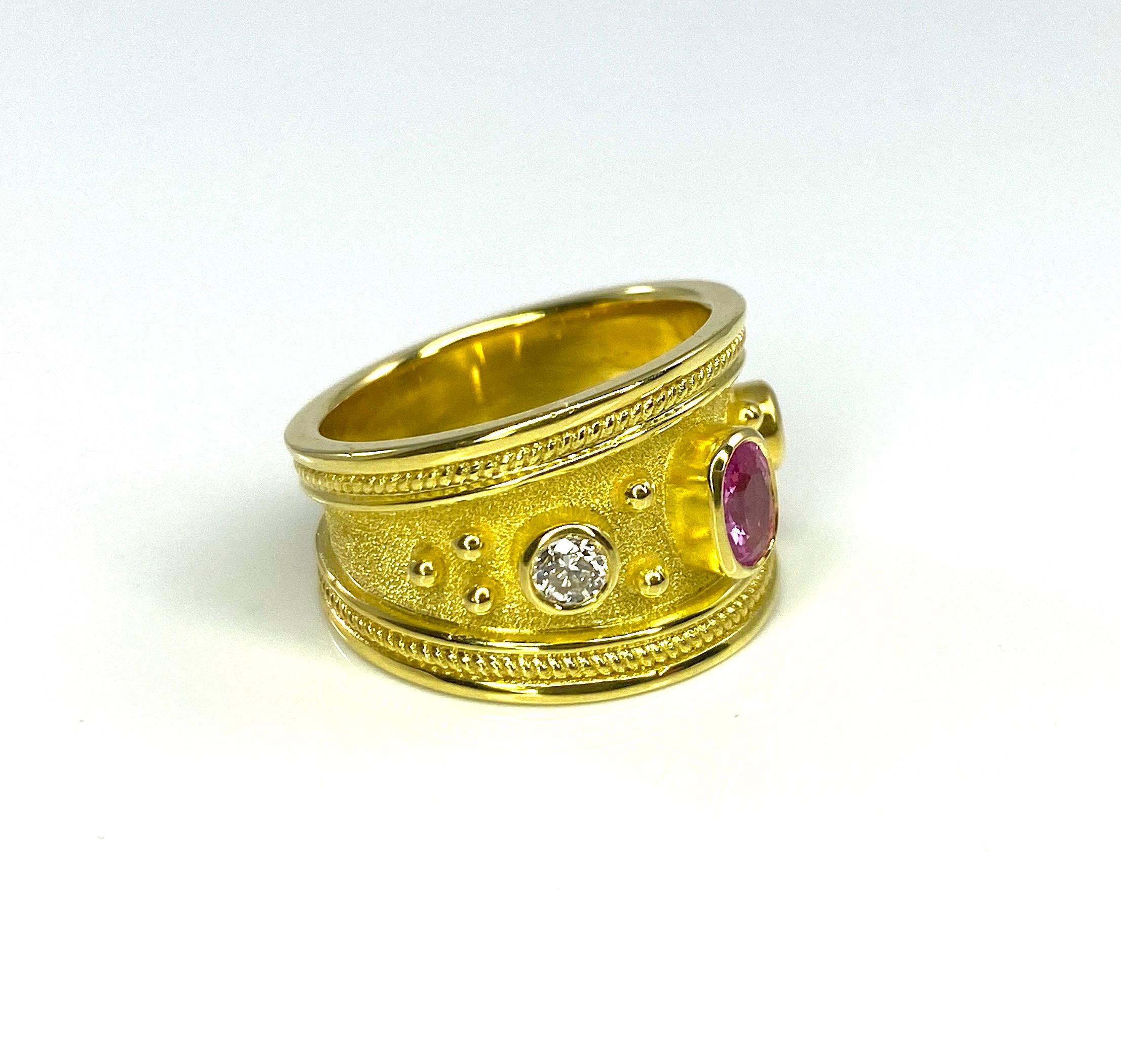 Georgios Kollektionen Ring aus 18 Karat Gelbgold mit rosa Turmalin und Diamant  im Angebot 2