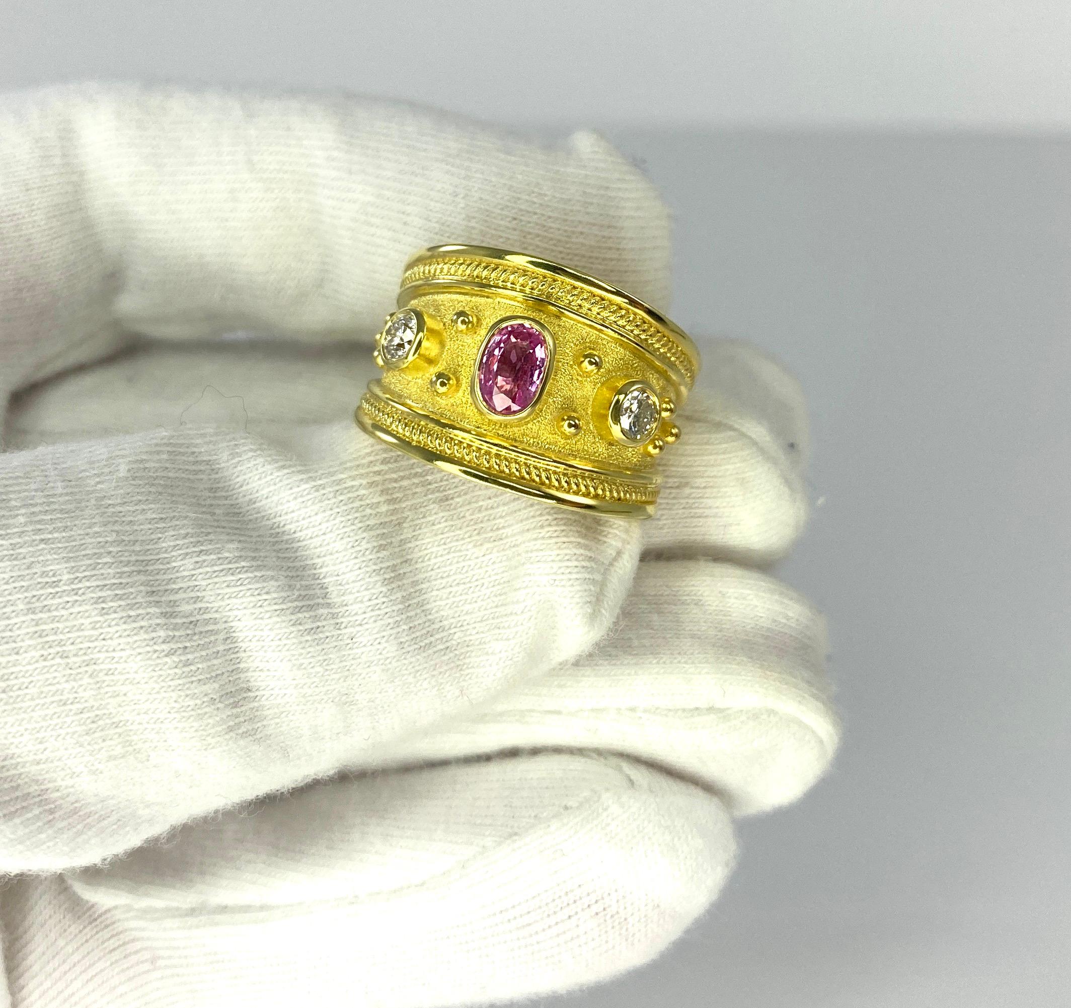Georgios Kollektionen Ring aus 18 Karat Gelbgold mit rosa Turmalin und Diamant  im Angebot 3