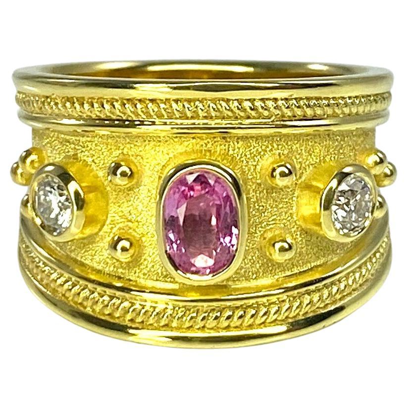 Georgios Collections 18 Karat Yellow Gold Pink Tourmaline and Diamond Ring  For Sale