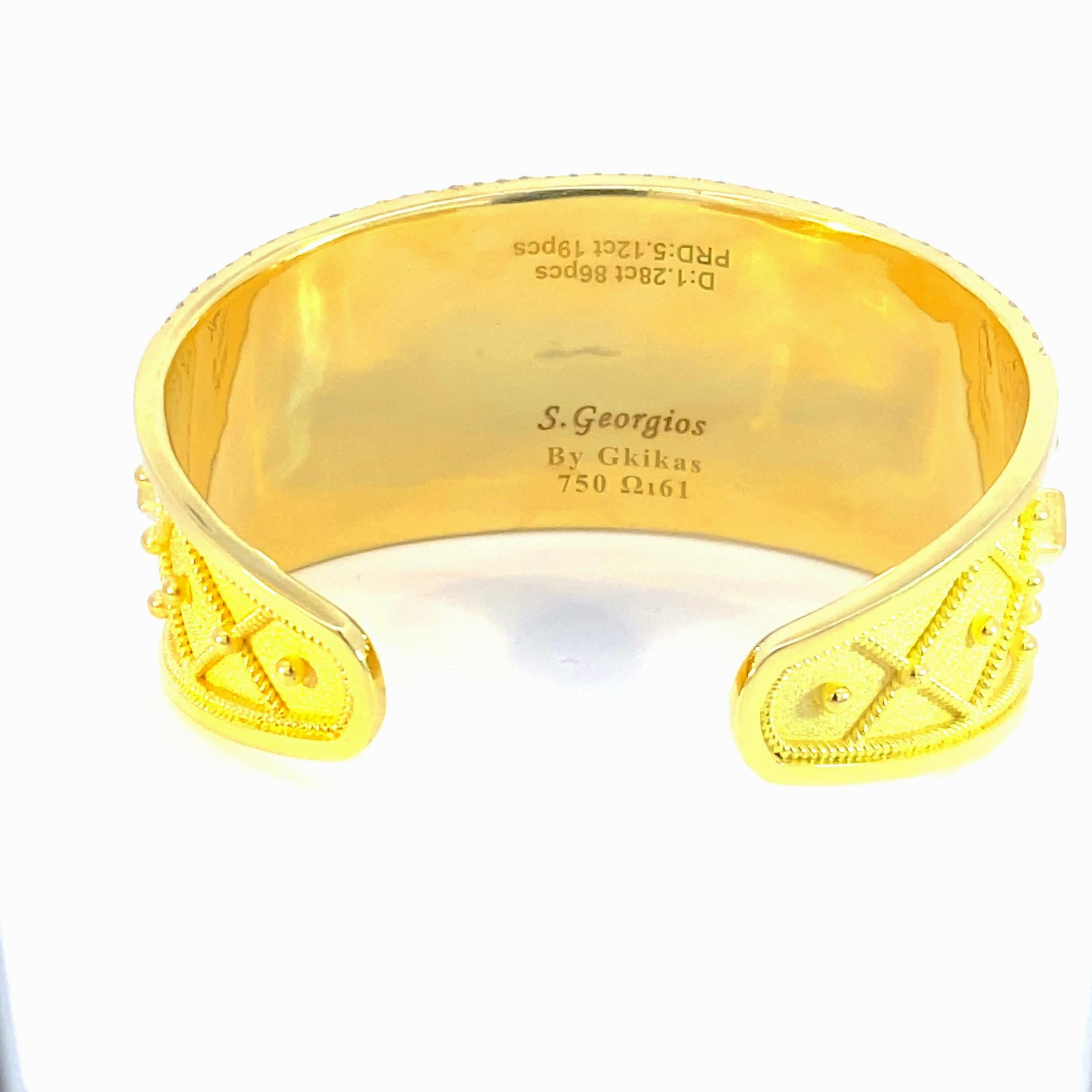Georgios Collections 18 Karat Yellow Gold Princess Cut Diamond Cuff Bracelet For Sale 2
