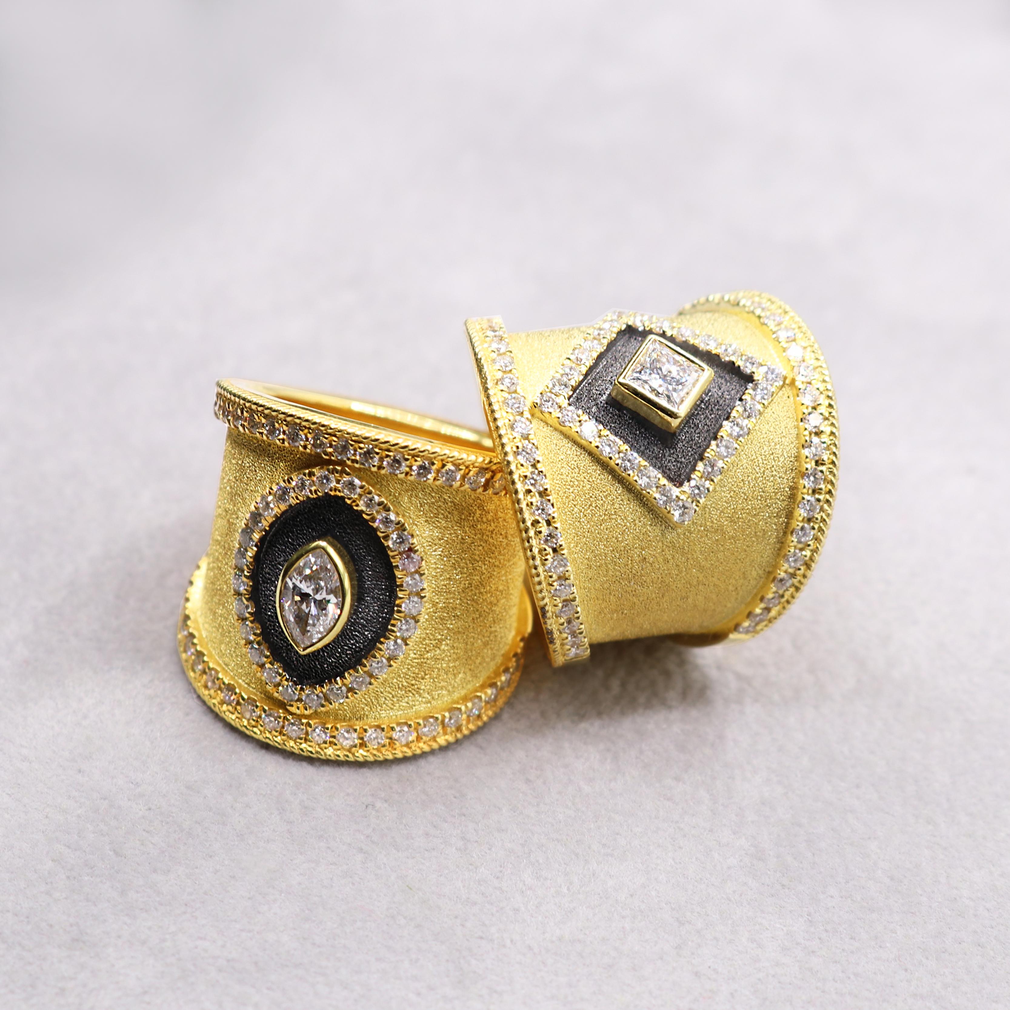 Georgios Collections 18 Karat Yellow Gold Princess Diamond Ring with Rhodium For Sale 4