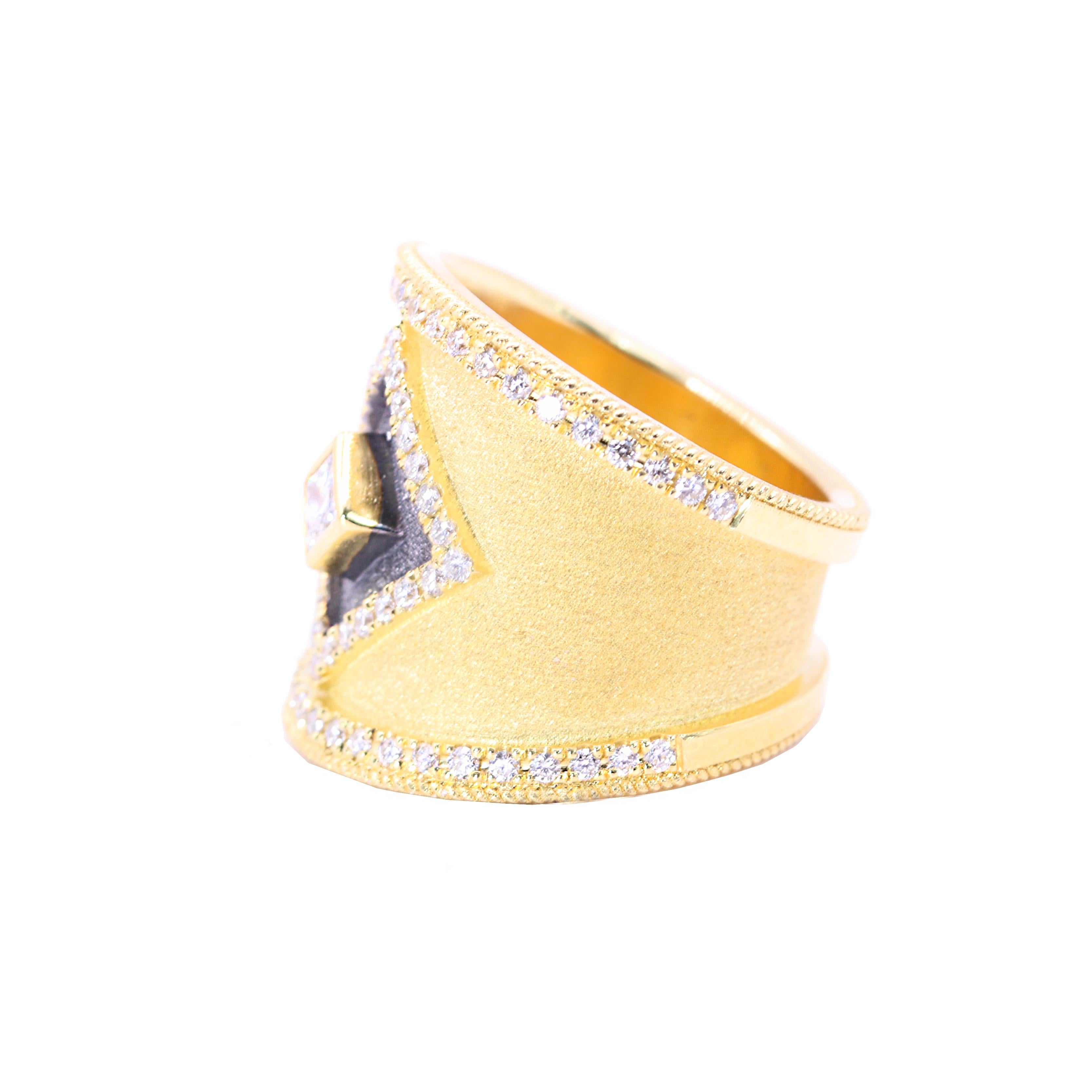 Byzantine Georgios Collections 18 Karat Yellow Gold Princess Diamond Ring with Rhodium For Sale