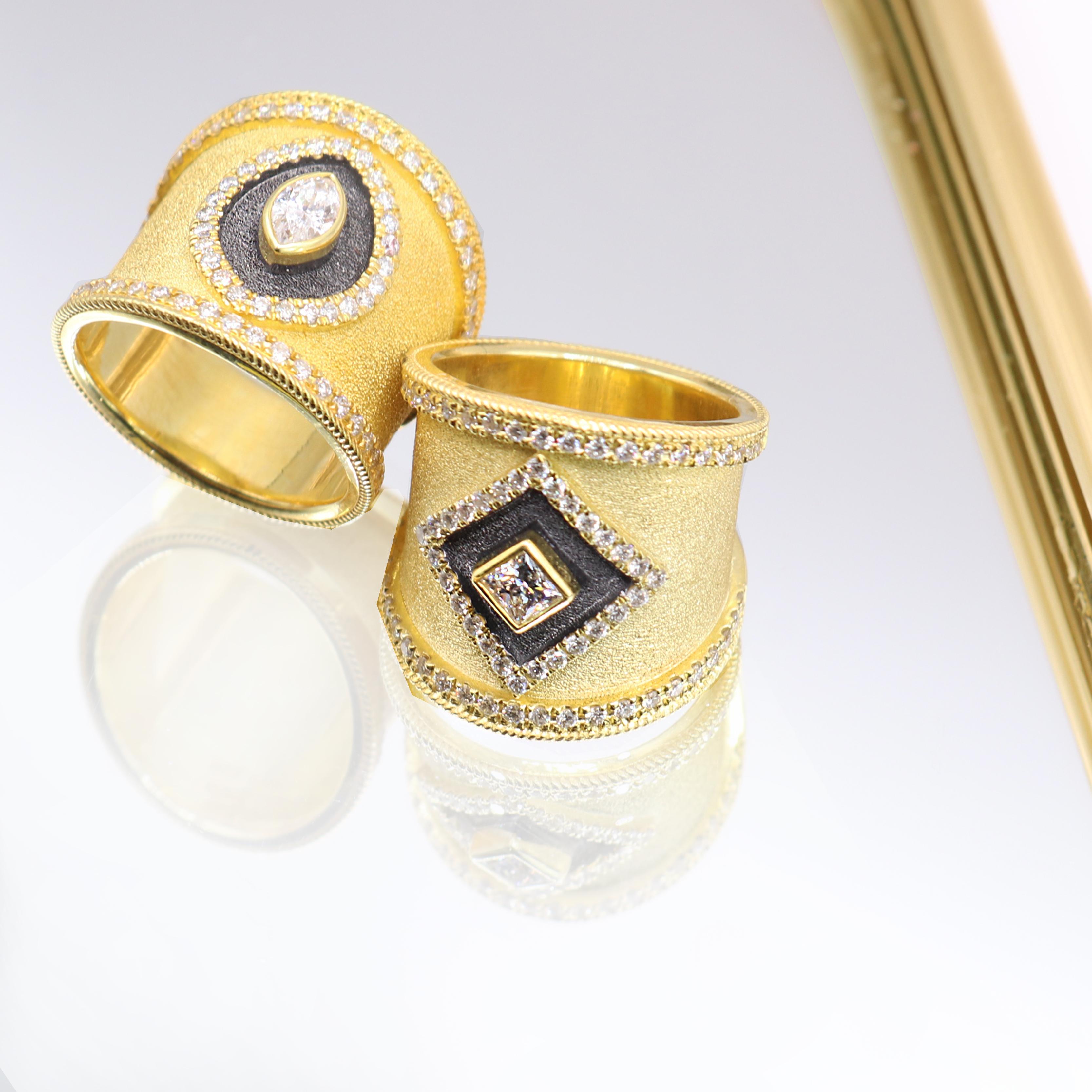 Georgios Collections 18 Karat Yellow Gold Princess Diamond Ring with Rhodium For Sale 1