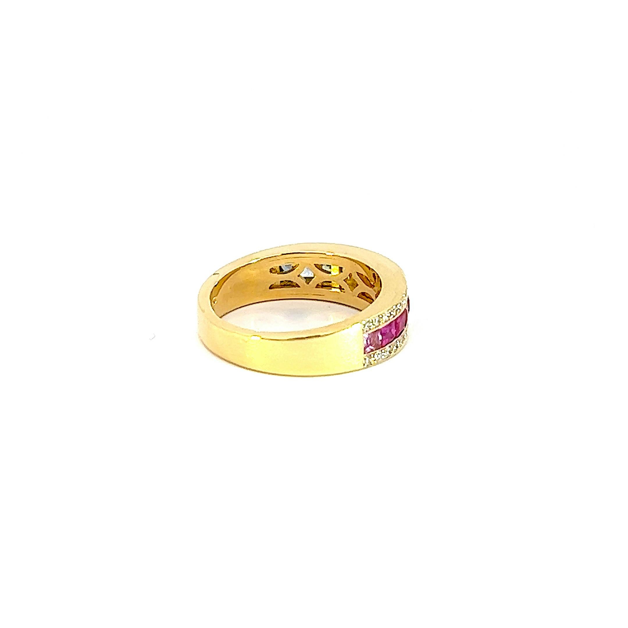 Georgios Collections 18 Karat Yellow Gold Rainbow Sapphire and Diamond Band Ring For Sale 1