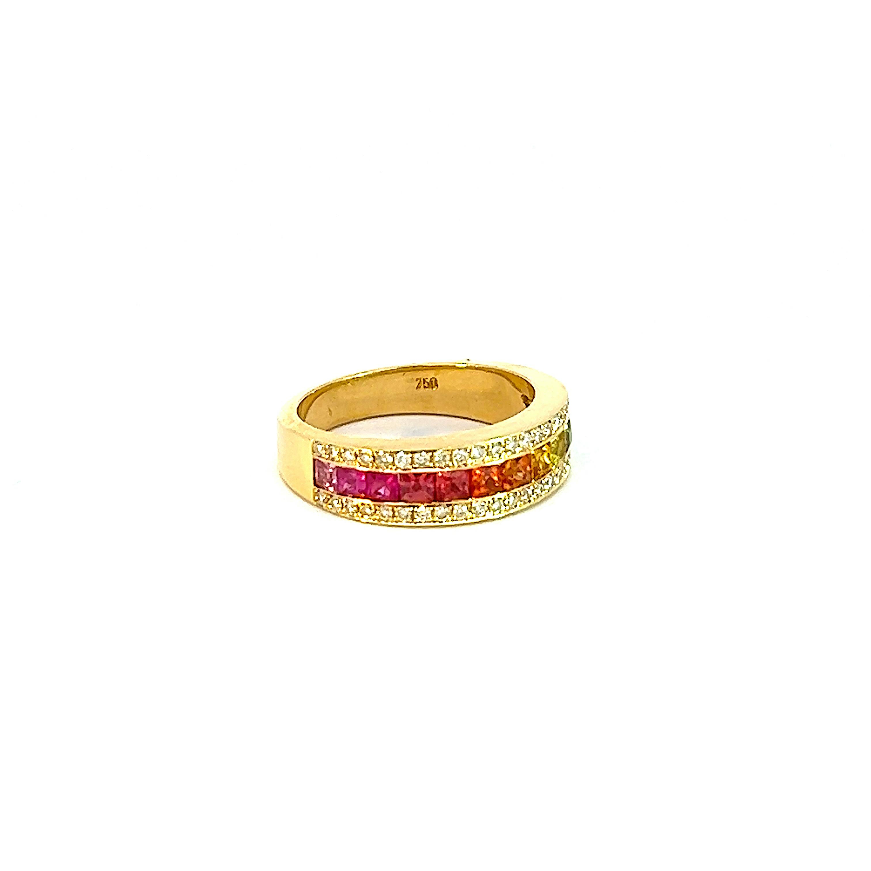 Georgios Kollektionen 18 Karat Gelbgold Regenbogen-Saphir und Diamant-Ring im Angebot 2