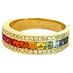 Georgios Collections 18 Karat Yellow Gold Rainbow Sapphire and Diamond Band Ring