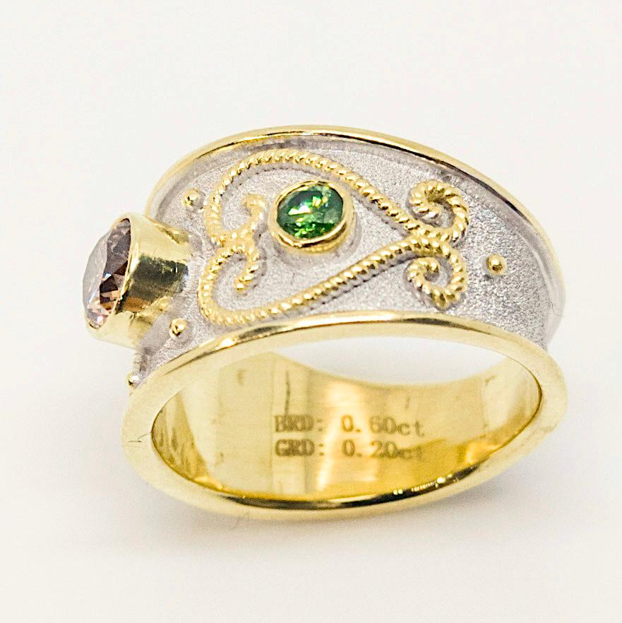 Georgios Collections 18 Karat Yellow Gold Rhodium Brown and Green Diamond Ring In New Condition For Sale In Astoria, NY