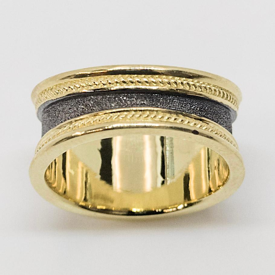 Women's or Men's Georgios Collections 18 Karat Yellow Gold Rhodium Diamond Byzantine Style Ring For Sale