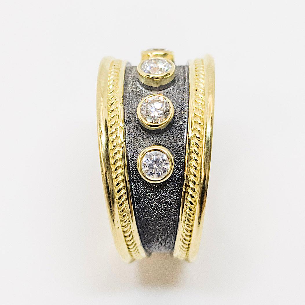 Georgios Collections 18 Karat Yellow Gold Rhodium Diamond Byzantine Style Ring For Sale 1