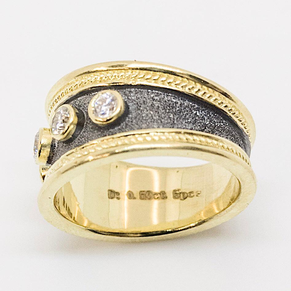 Georgios Collections 18 Karat Yellow Gold Rhodium Diamond Byzantine Style Ring For Sale 2