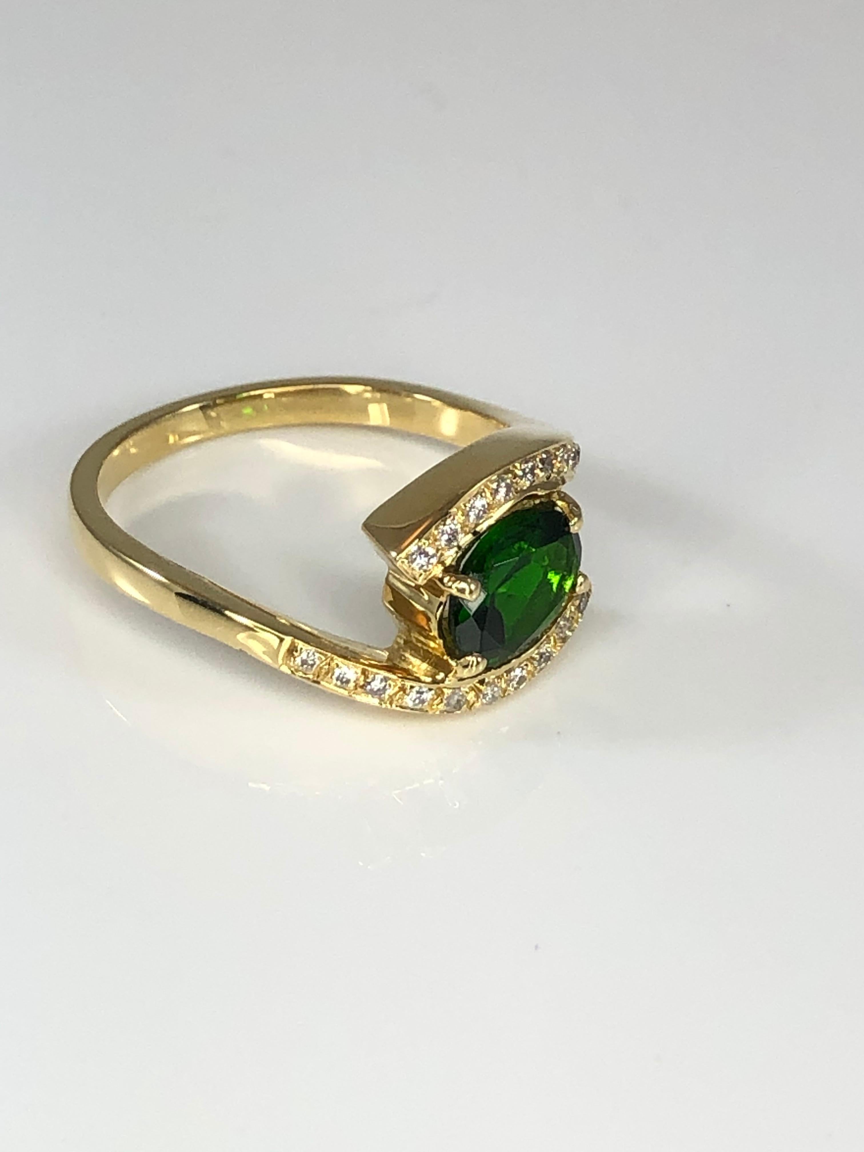 Contemporary Georgios Collections 18 Karat Yellow Gold Oval Tsavorite and Diamonds Band Ring For Sale