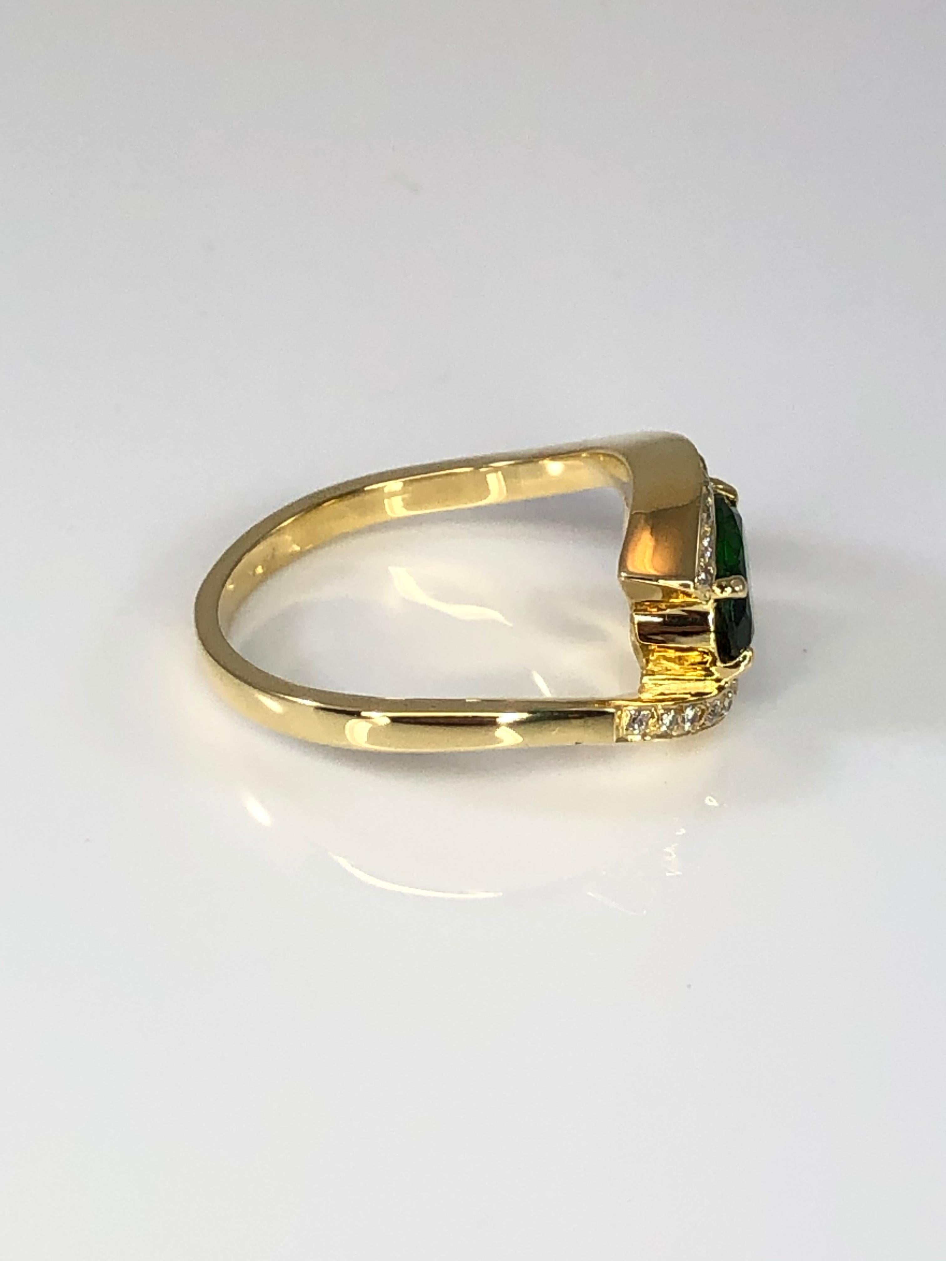 Georgios Collections 18 Karat Yellow Gold Oval Tsavorite and Diamonds Band Ring In New Condition For Sale In Astoria, NY