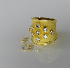 Georgios Collections 18 Karat Yellow Gold Wide Band Ring with White Diamonds